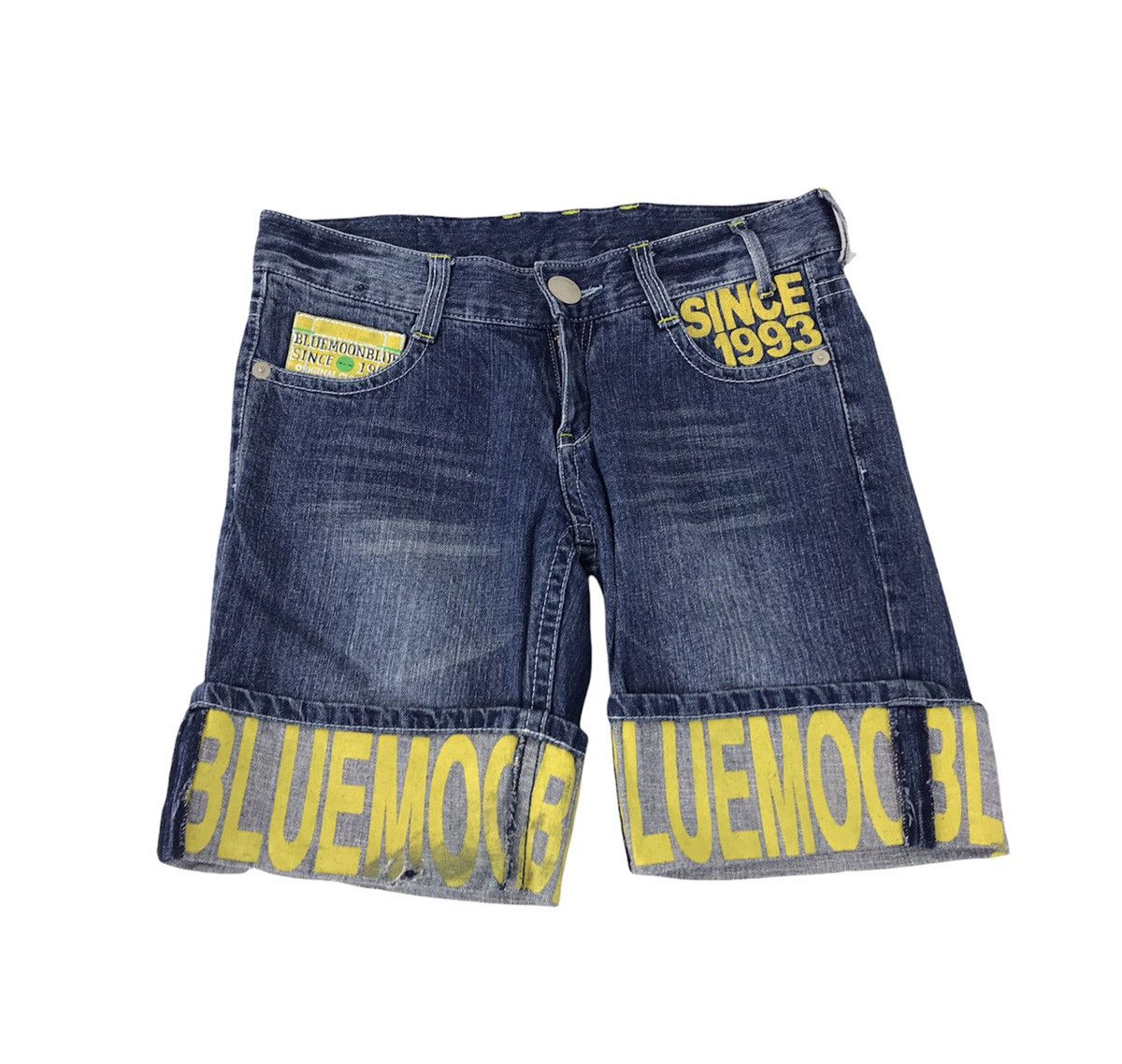 Japanese Brand × Vintage Blue Moon Blue Short Pant Indigo Printed Denim Spell Out Size US 32 / EU 48 - 1 Thumbnail