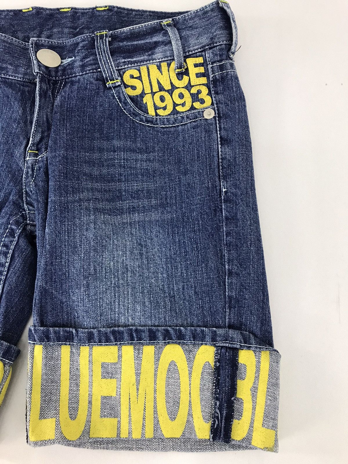 Japanese Brand × Vintage Blue Moon Blue Short Pant Indigo Printed Denim Spell Out Size US 32 / EU 48 - 4 Thumbnail
