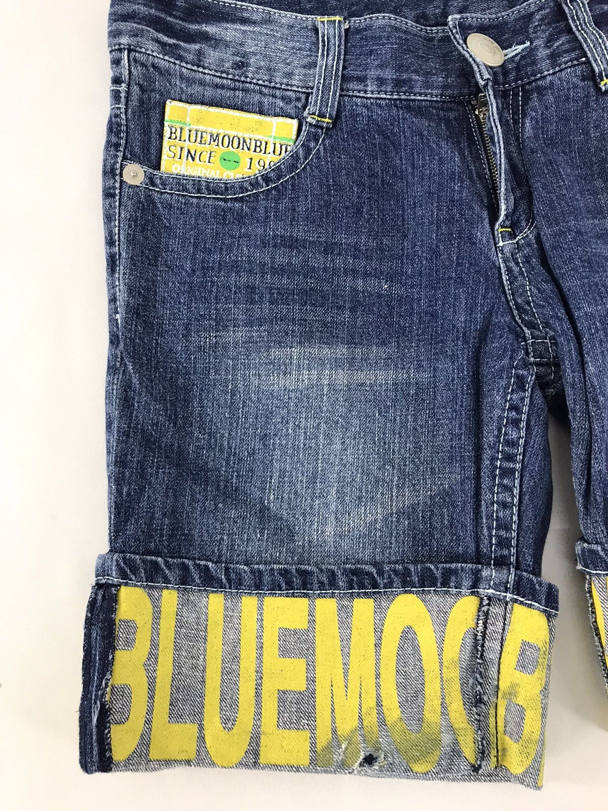 Japanese Brand × Vintage Blue Moon Blue Short Pant Indigo Printed Denim Spell Out Size US 32 / EU 48 - 3 Thumbnail