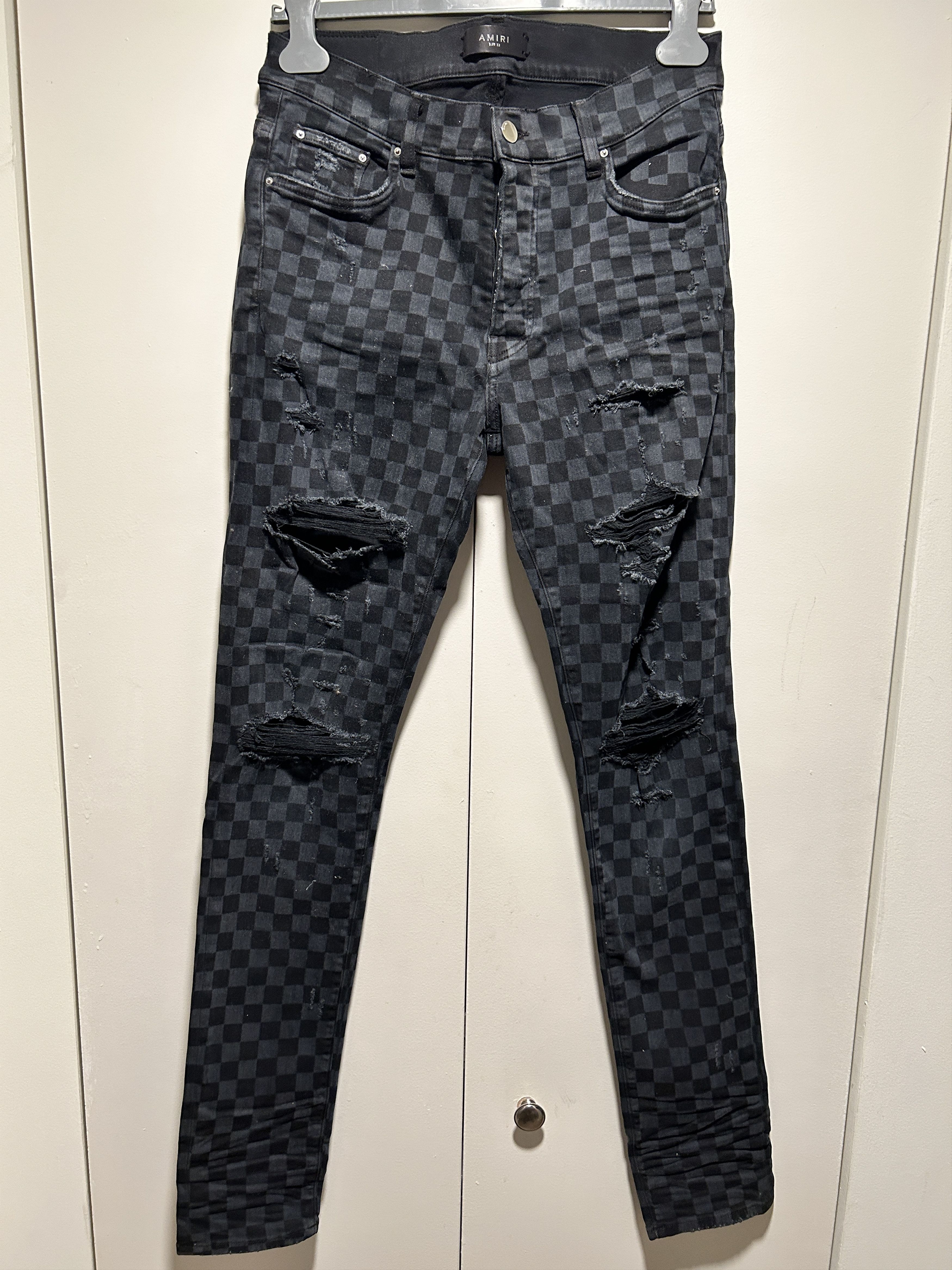 image of Amiri Laser Check Thrasher Plus Jeans Black Size 33, Men's