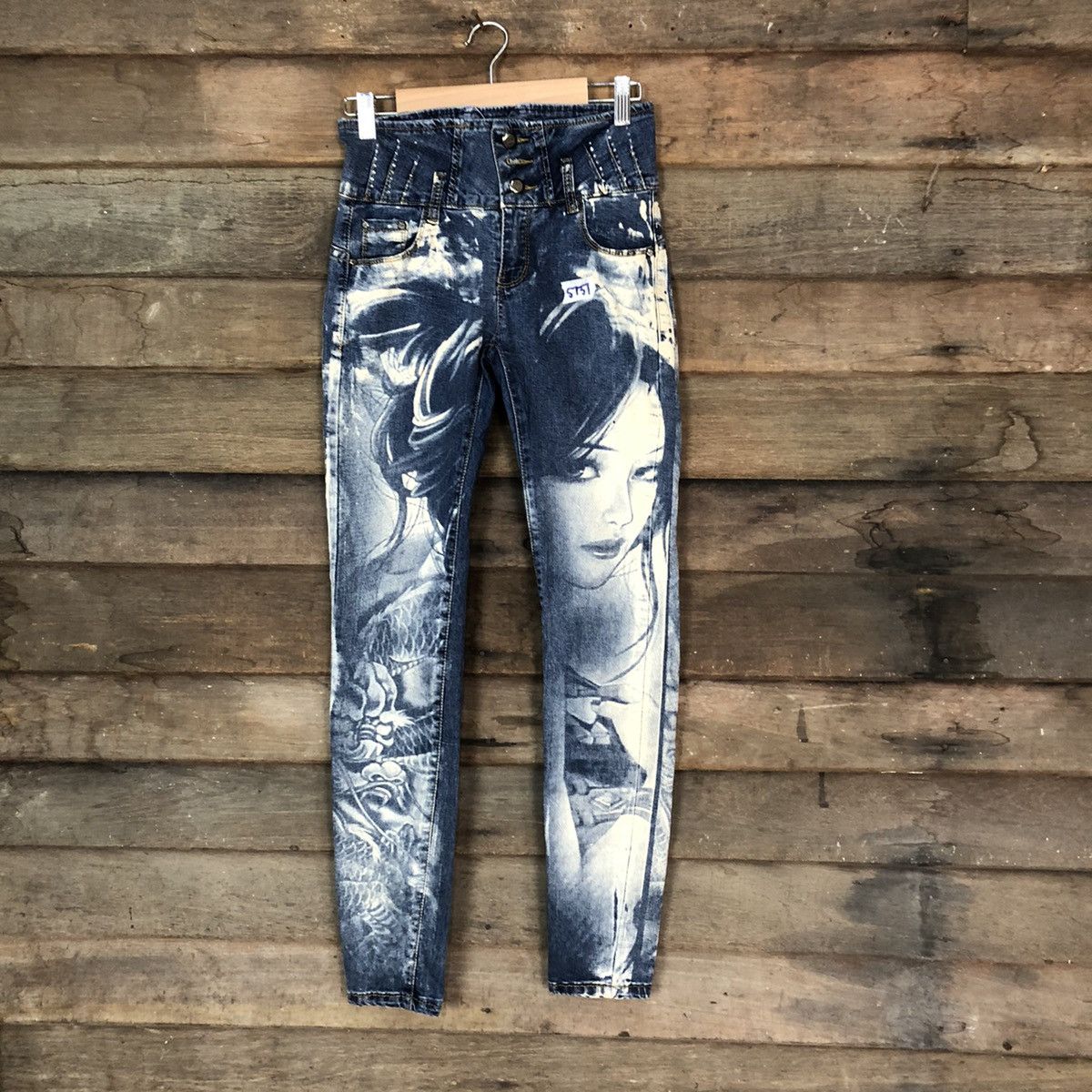 image of Vintage Dl Japanese Print Woman Japan Distressed Denim Pants 5737 in Blue, Women's (Size 24)