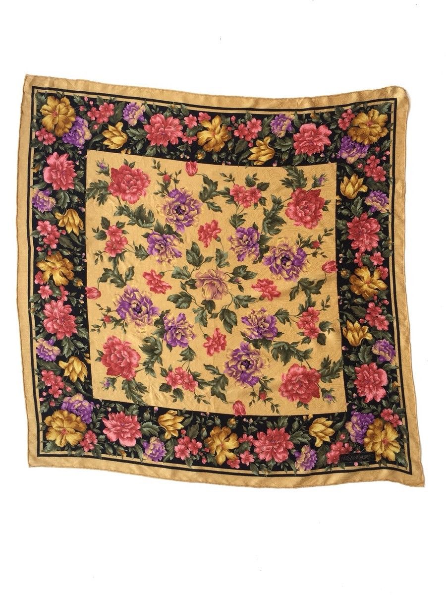 Yves Saint Laurent GRAILED🔥YSL Foulards Floral Jacquard Silk Scarves Size ONE SIZE - 2 Thumbnail