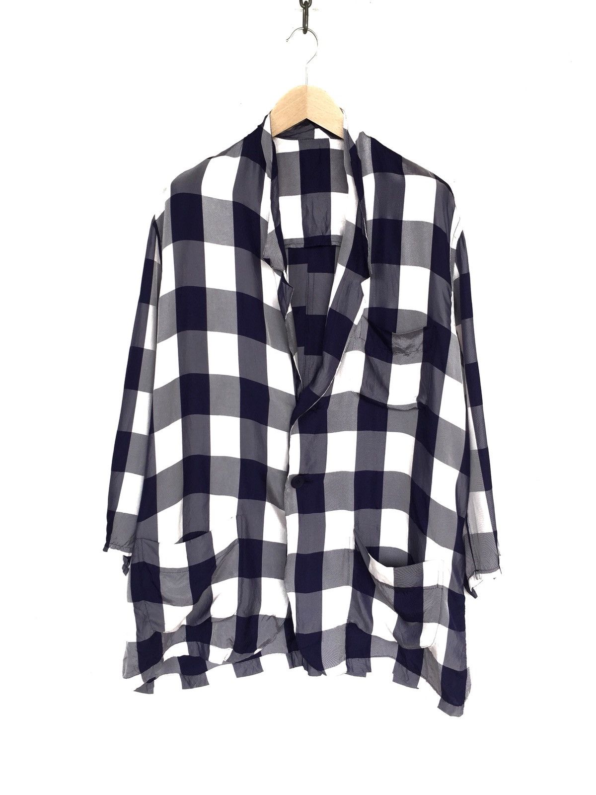 Yohji Yamamoto GRAIL🔥80s Yohji Yamamoto Rayon Check O/S Jacket Size US XL / EU 56 / 4 - 3 Thumbnail