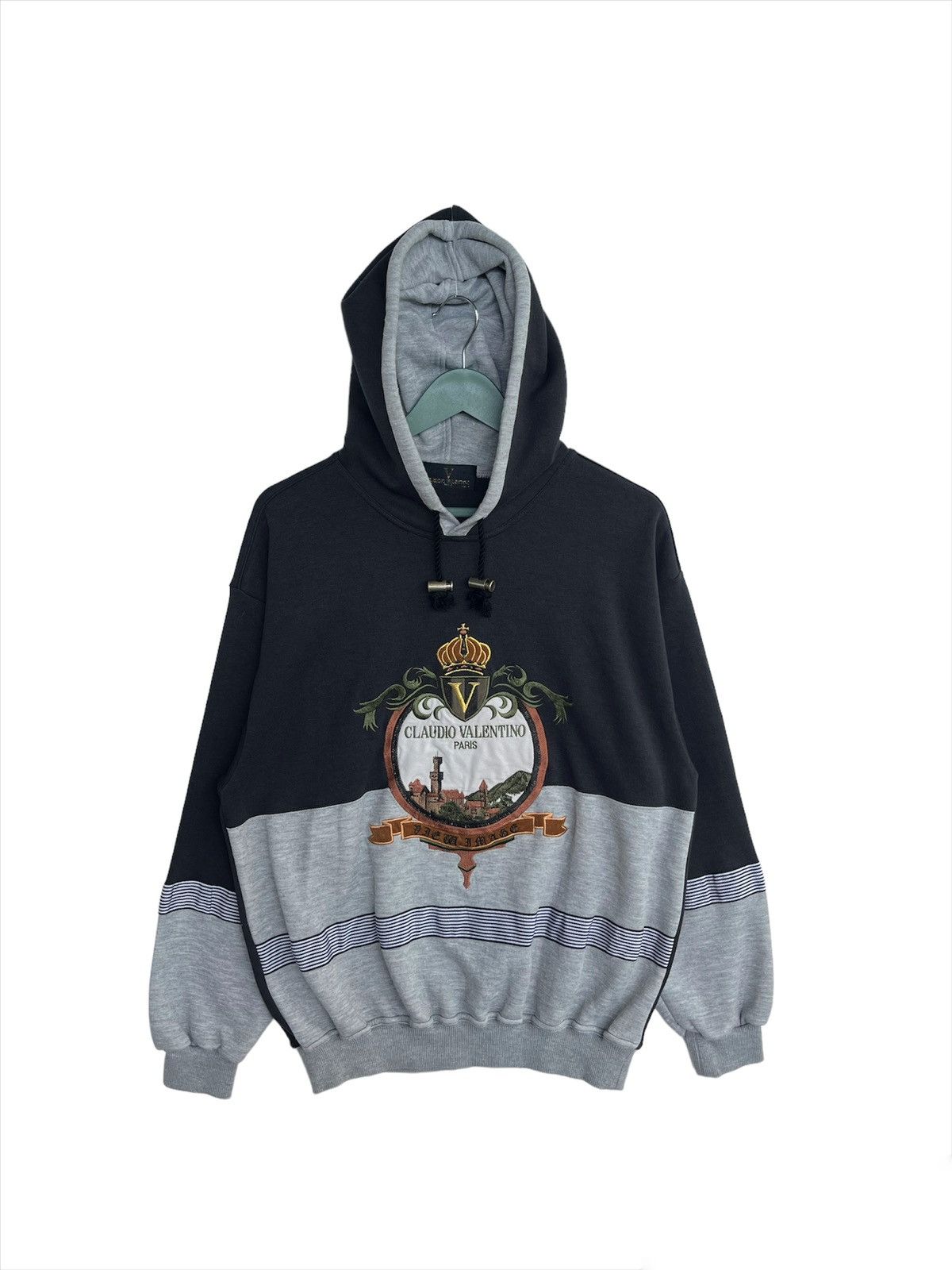 image of Italian Designers x Vintage 90's Two Tones Claudio Valentino Hoodie in Grey/Black, Men's (Size XL)