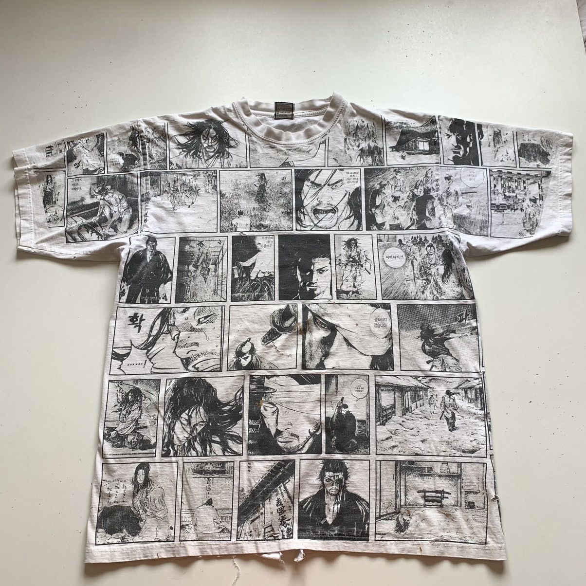 image of Vintage Y2K Vaga Bond Manga Anime All Over Print T Shirt in White, Men's (Size 2XL)