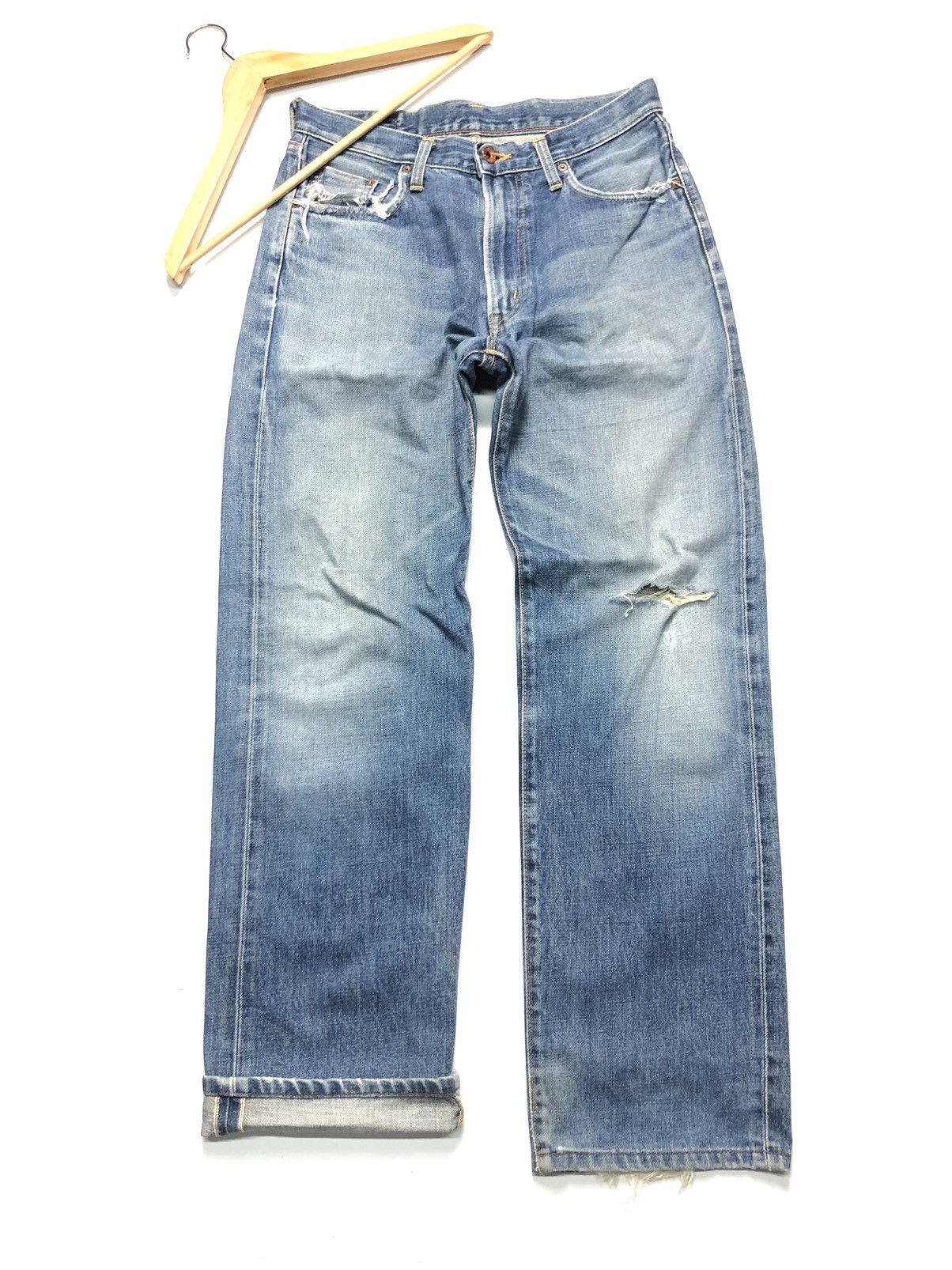 VINTAGE SELVEDGE EDWIN DISTRESSED BLUE WASH DENIM