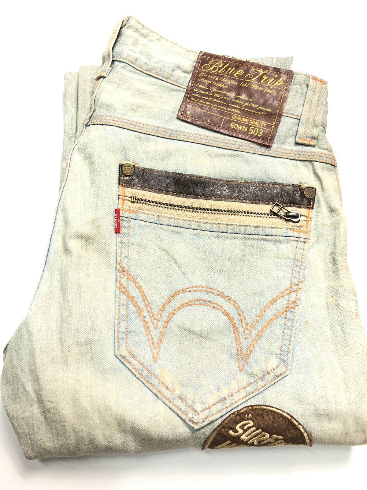 Edwin × Vintage VINTAGE EDWIN BLUE TRIP LIGHT BLUE WASH DISTRESSED DENIM Size US 35 - 20 Thumbnail