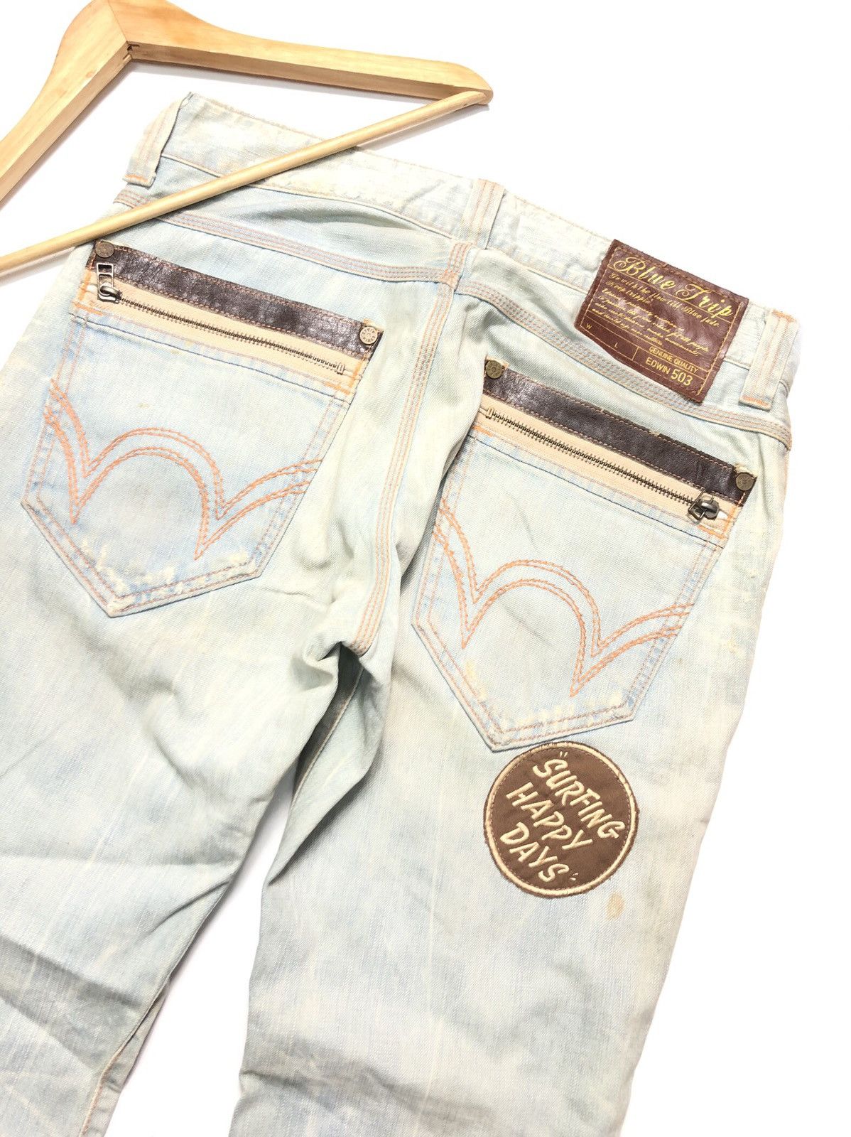 Edwin × Vintage VINTAGE EDWIN BLUE TRIP LIGHT BLUE WASH DISTRESSED DENIM Size US 35 - 1 Thumbnail