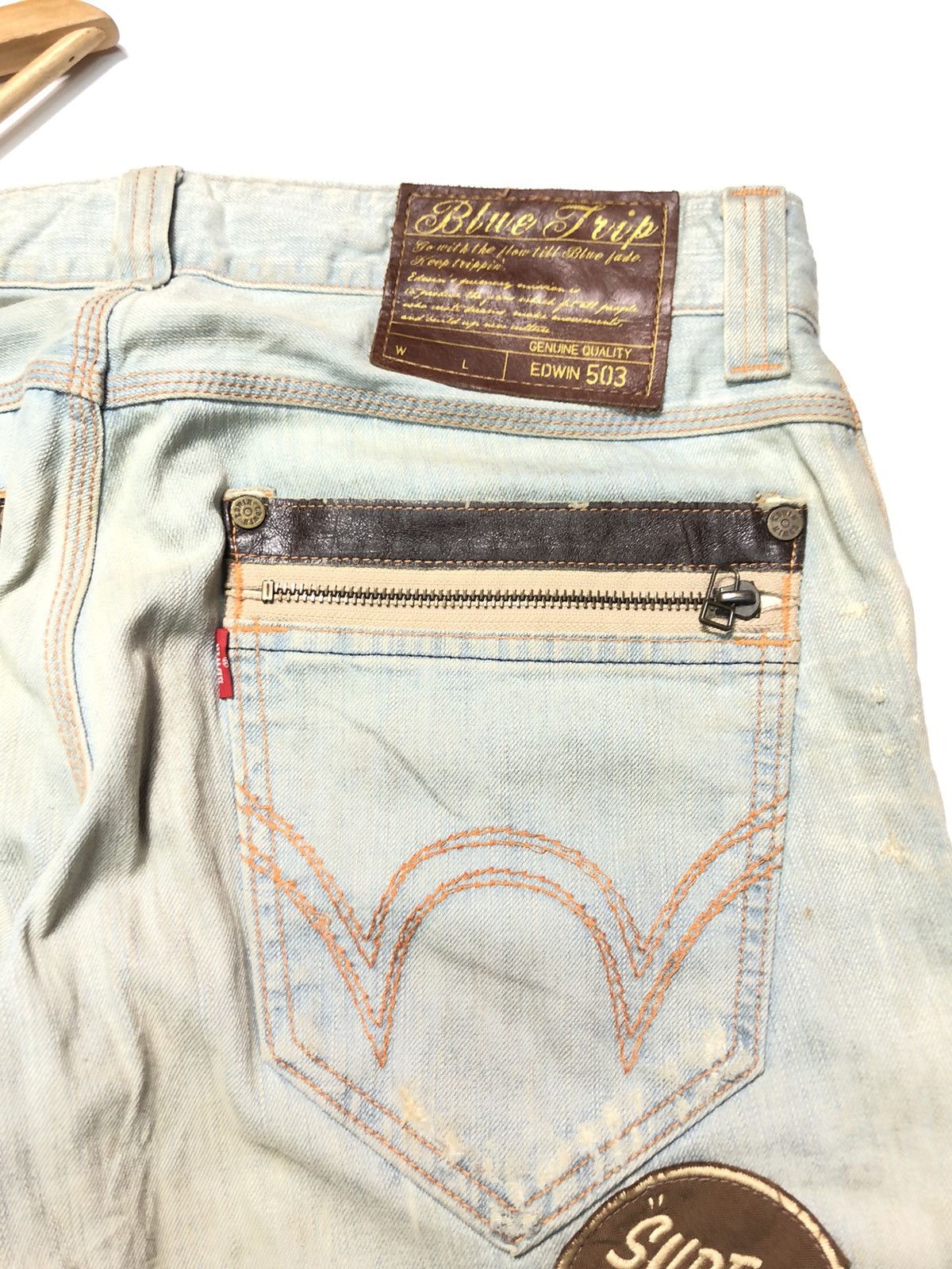 Edwin × Vintage VINTAGE EDWIN BLUE TRIP LIGHT BLUE WASH DISTRESSED DENIM Size US 35 - 5 Thumbnail