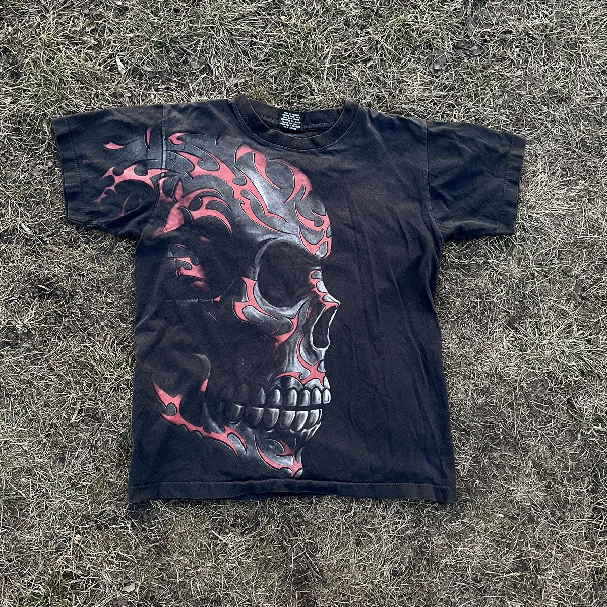 Vintage Vintage 90s Faded Black Skull Graphic Tee Grunge Oversized M Size US M / EU 48-50 / 2 - 1 Thumbnail