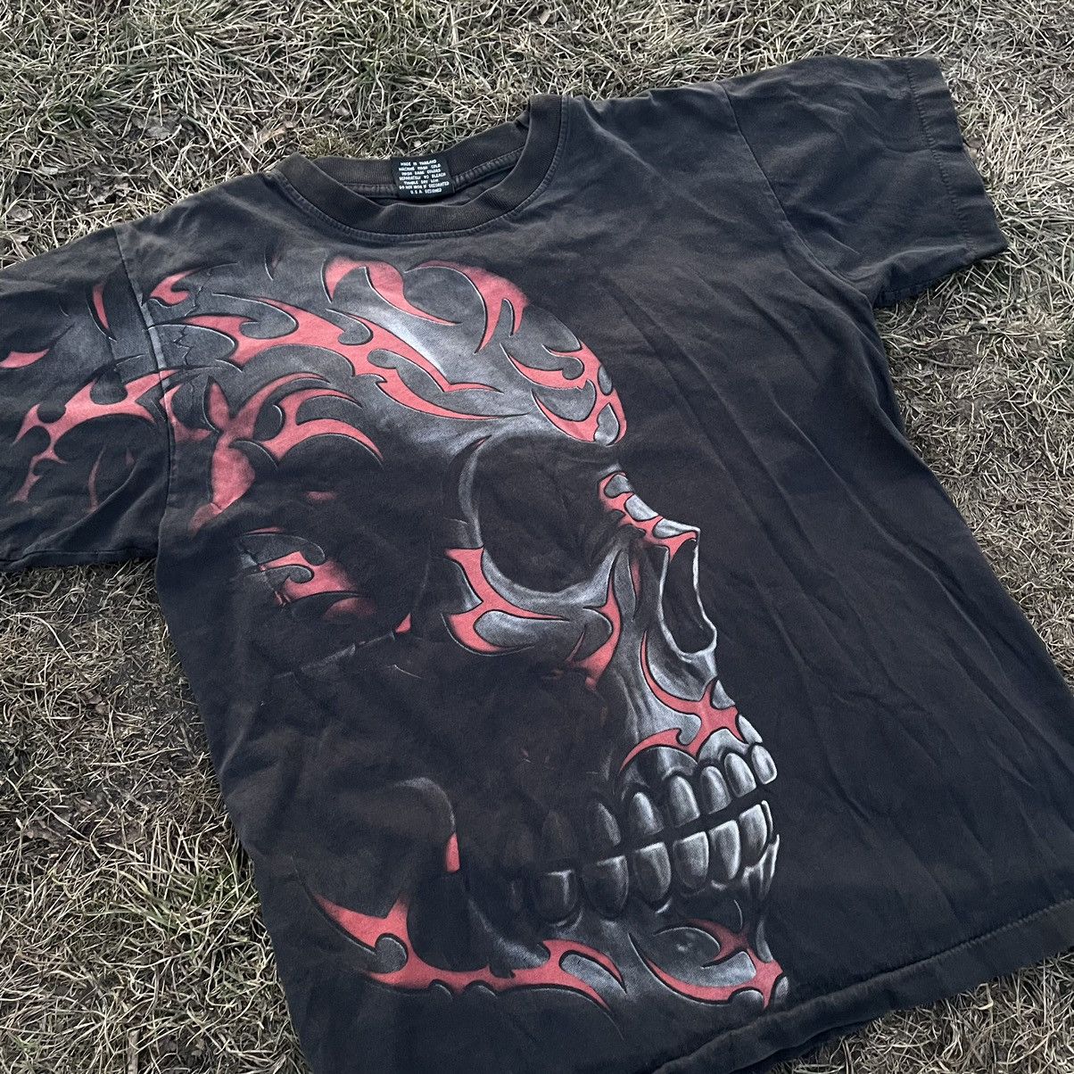 Vintage Vintage 90s Faded Black Skull Graphic Tee Grunge Oversized M Size US M / EU 48-50 / 2 - 2 Thumbnail