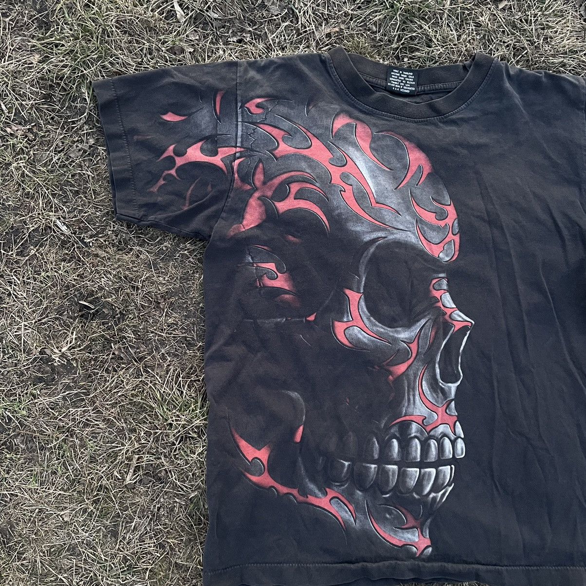Vintage Vintage 90s Faded Black Skull Graphic Tee Grunge Oversized M Size US M / EU 48-50 / 2 - 4 Thumbnail