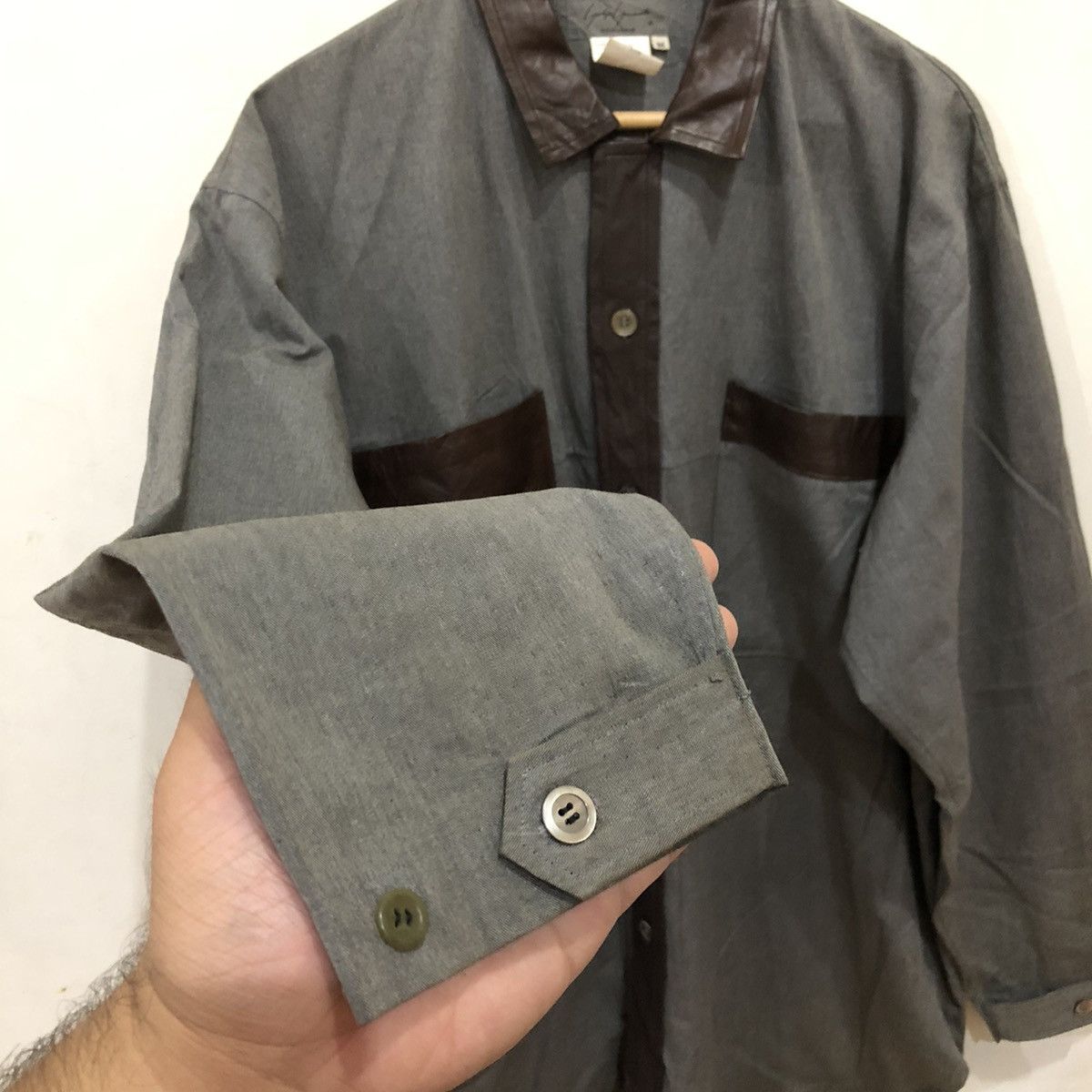 Yohji Yamamoto 🔥Yohji Yamamoto Pour Homme Shirt Jacket Leather Parts Size US M / EU 48-50 / 2 - 7 Thumbnail