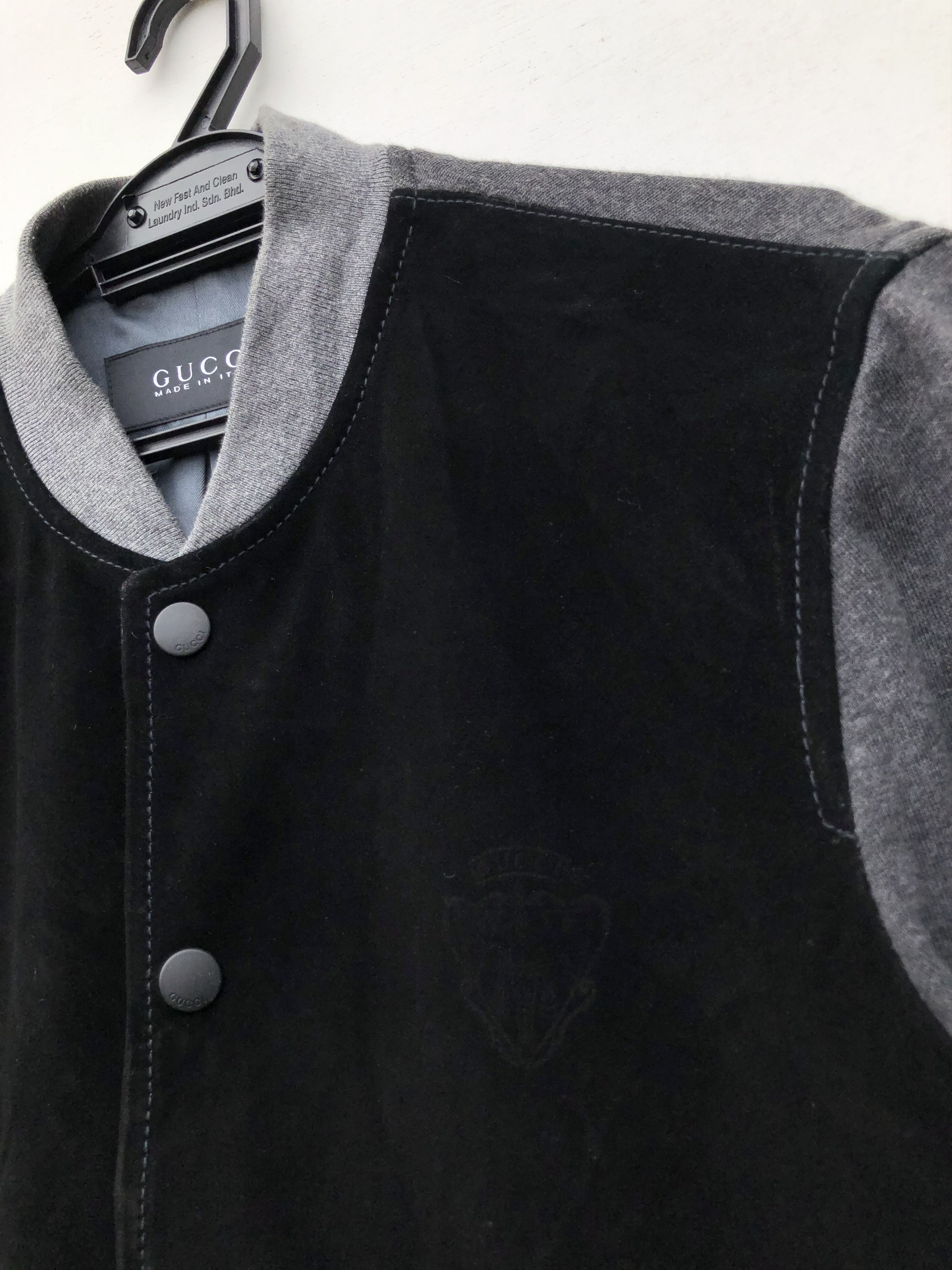 Gucci SUEDE LEATHER FRONT BOMBER BLACK GREY Size US M / EU 48-50 / 2 - 8 Thumbnail