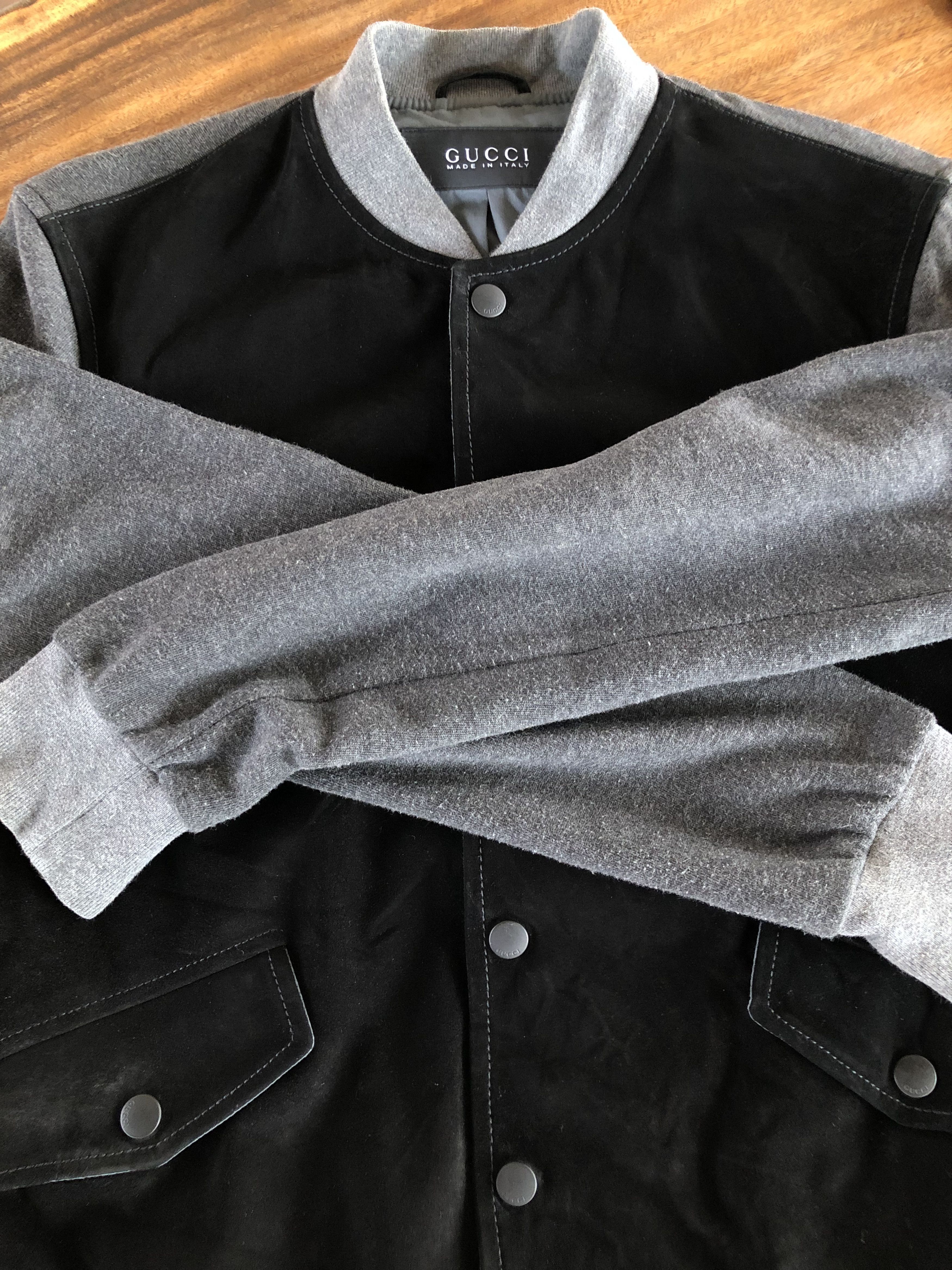 Gucci SUEDE LEATHER FRONT BOMBER BLACK GREY Size US M / EU 48-50 / 2 - 17 Thumbnail