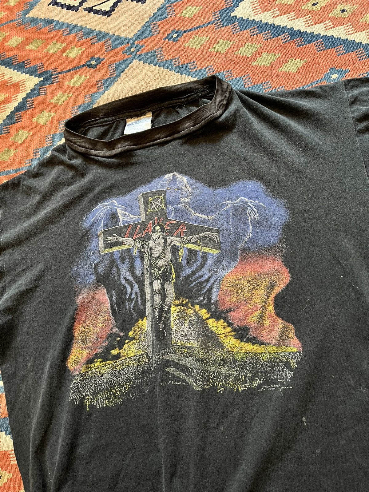 Band Tees Vintage slayer band t shirt tour 1990 THRASHED Size US XL / EU 56 / 4 - 11 Thumbnail