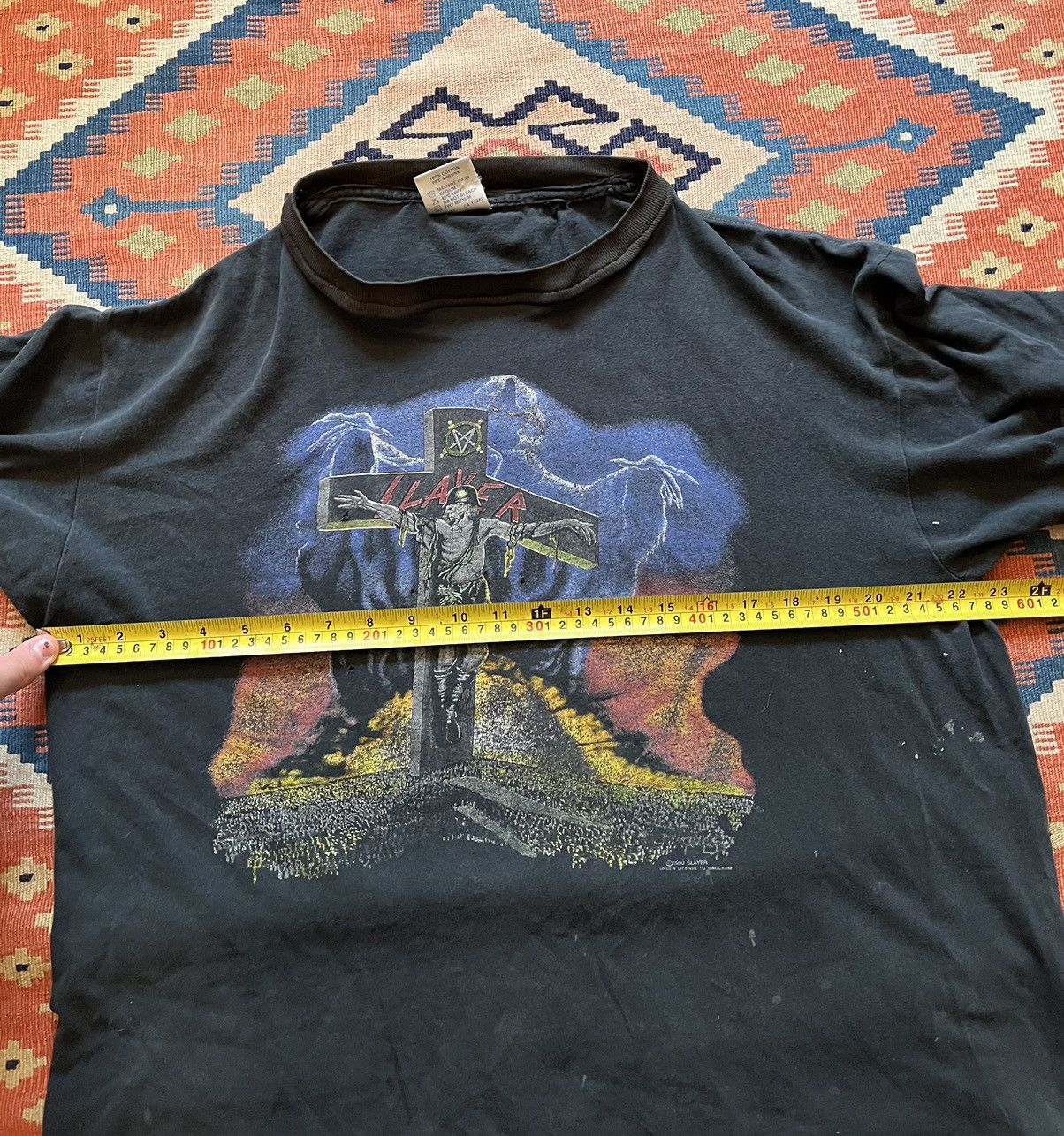 Band Tees Vintage slayer band t shirt tour 1990 THRASHED Size US XL / EU 56 / 4 - 10 Thumbnail