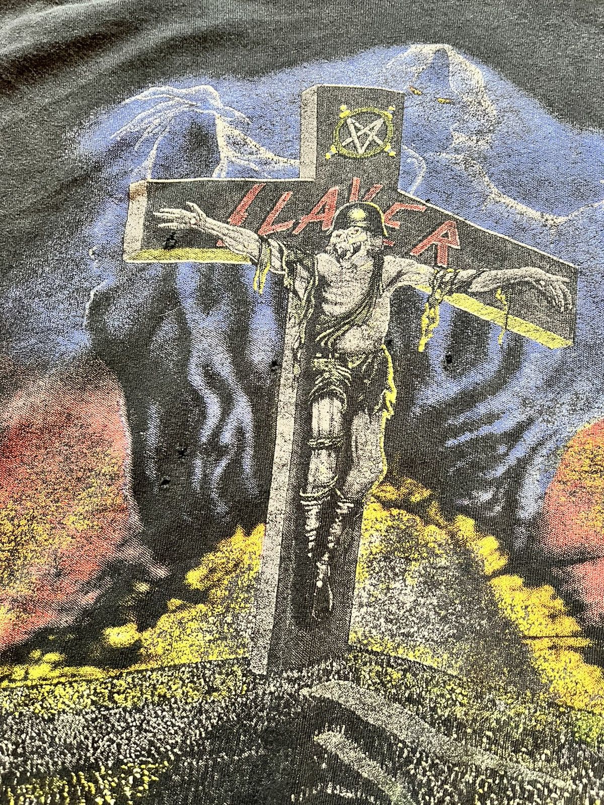 Band Tees Vintage slayer band t shirt tour 1990 THRASHED Size US XL / EU 56 / 4 - 8 Thumbnail