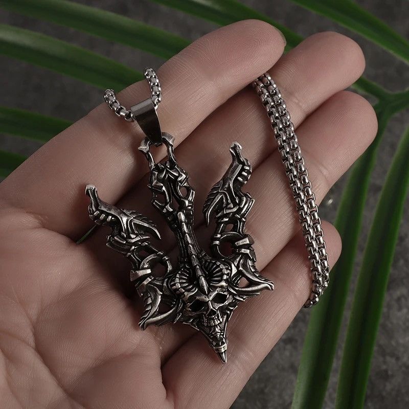 Jewelry Stainless Steel Gothic Skull Demon Anchor Necklaces Size ONE SIZE - 3 Thumbnail
