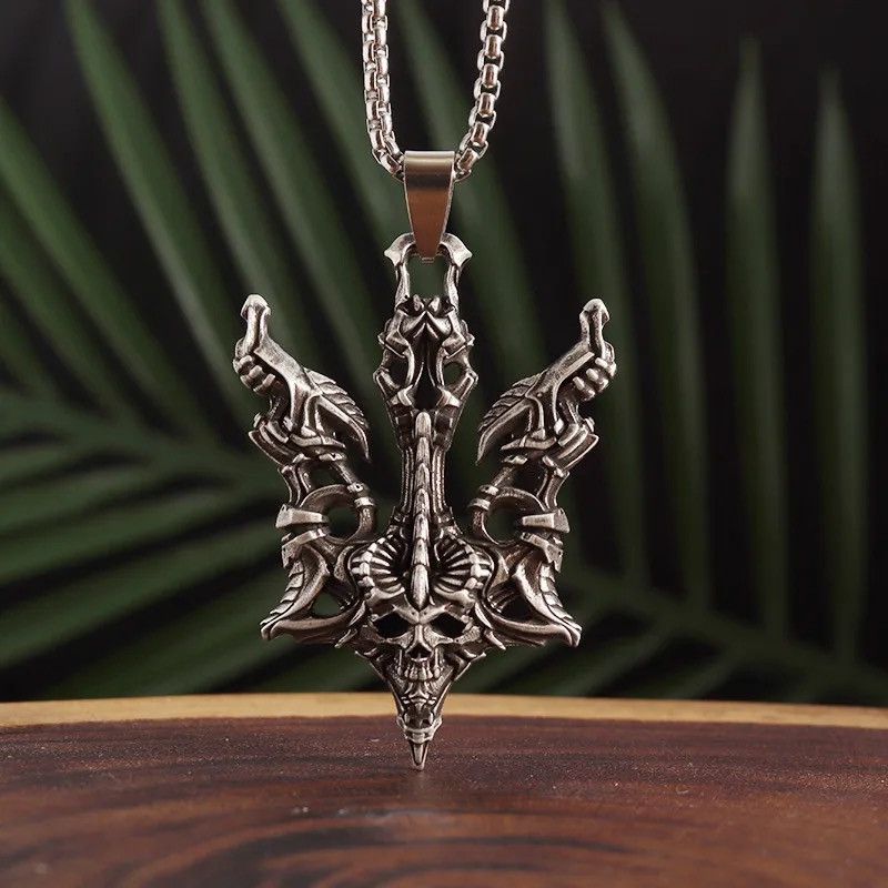 Jewelry Stainless Steel Gothic Skull Demon Anchor Necklaces Size ONE SIZE - 2 Thumbnail