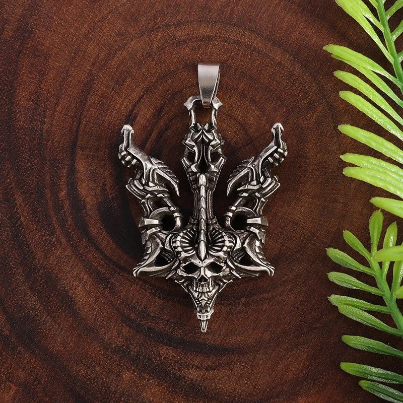 Jewelry Stainless Steel Gothic Skull Demon Anchor Necklaces Size ONE SIZE - 4 Thumbnail