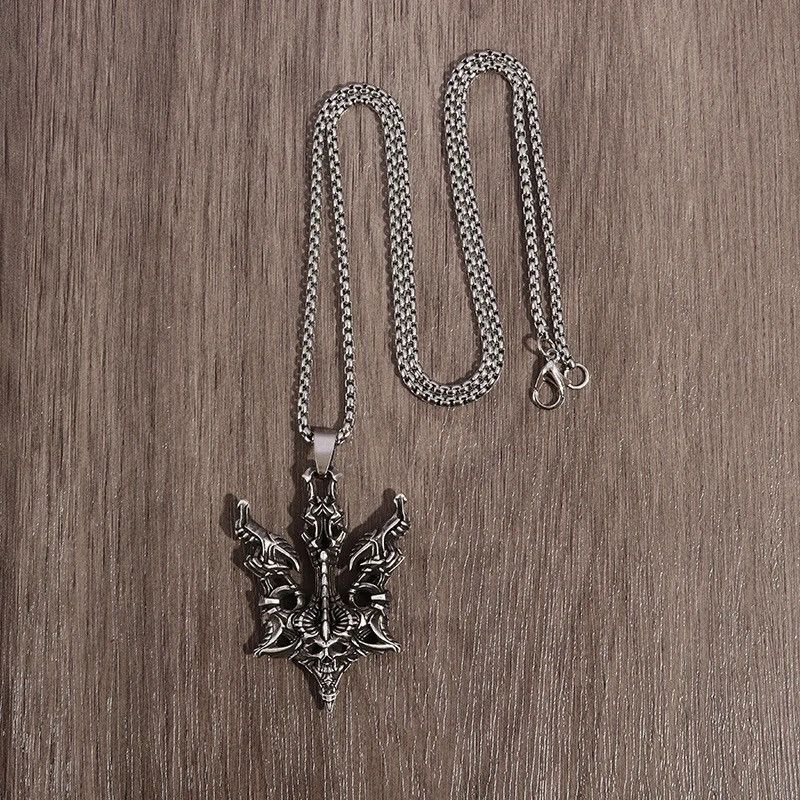 Jewelry Stainless Steel Gothic Skull Demon Anchor Necklaces Size ONE SIZE - 5 Thumbnail