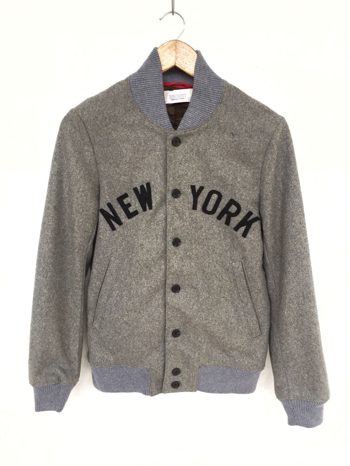 Japanese Brand Browny 🇯🇵 NY Logo Camouflage Wool Varsity Jacket Size US M / EU 48-50 / 2 - 1 Thumbnail