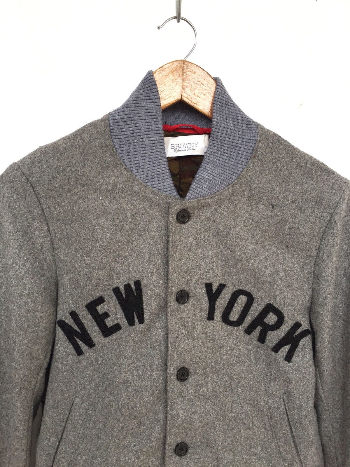 Japanese Brand Browny 🇯🇵 NY Logo Camouflage Wool Varsity Jacket Size US M / EU 48-50 / 2 - 3 Thumbnail