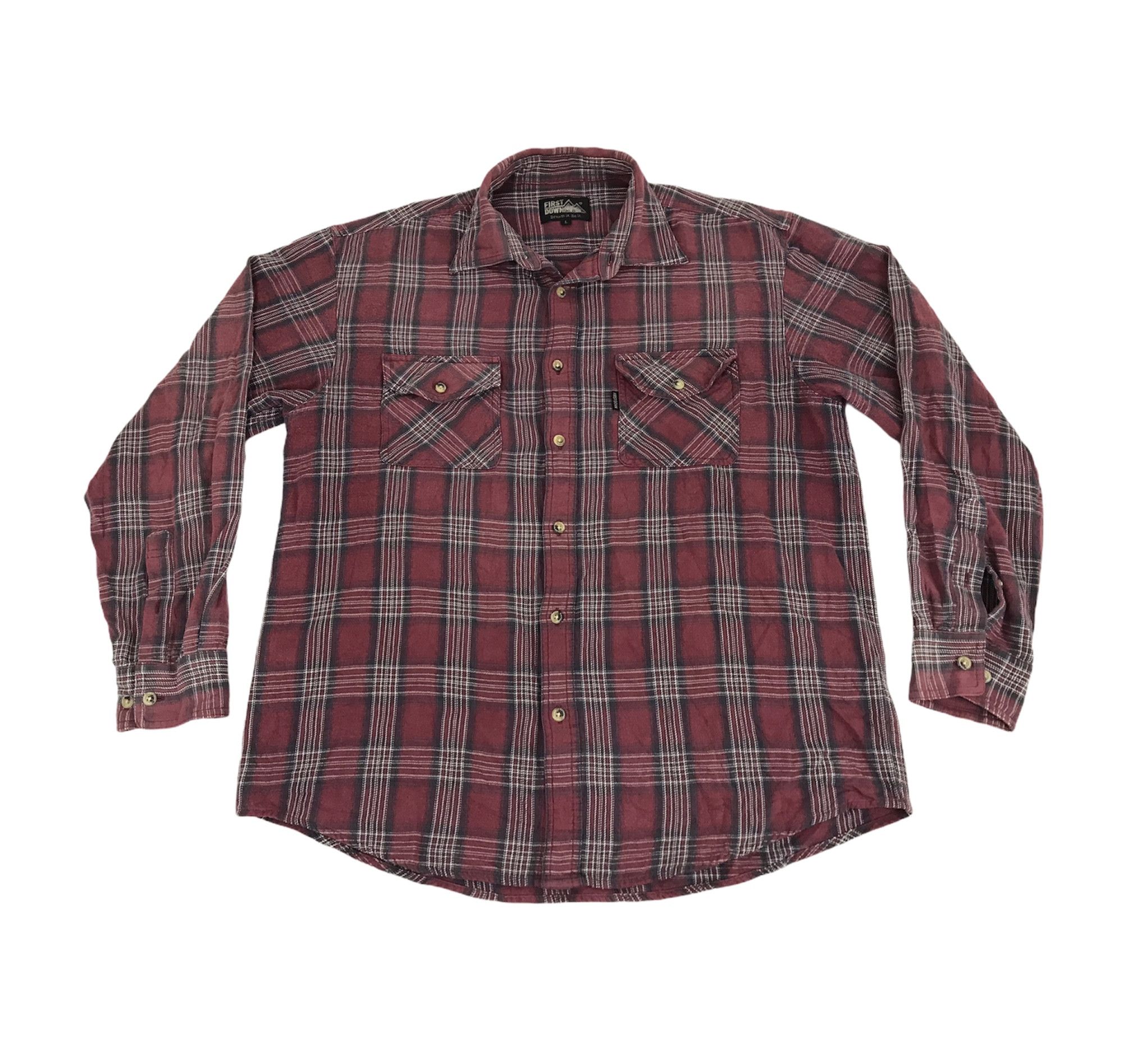 image of Vintage First Down Flannel Casual Shirt Double Pockets, Men's (Size Large)