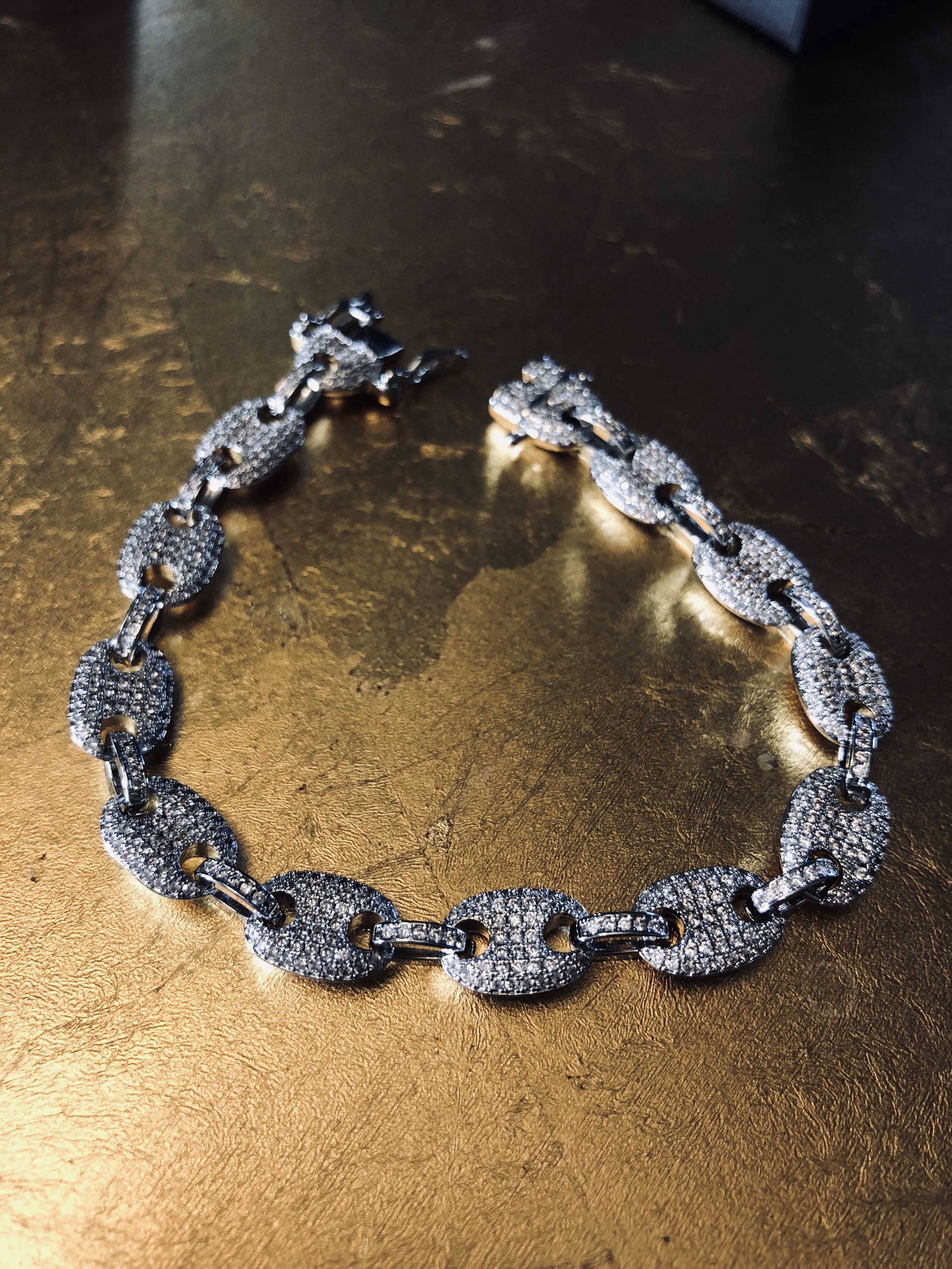 Jewelry 8 inch bracelet 14k white gold anchor link diamond CZ Size ONE SIZE - 5 Thumbnail