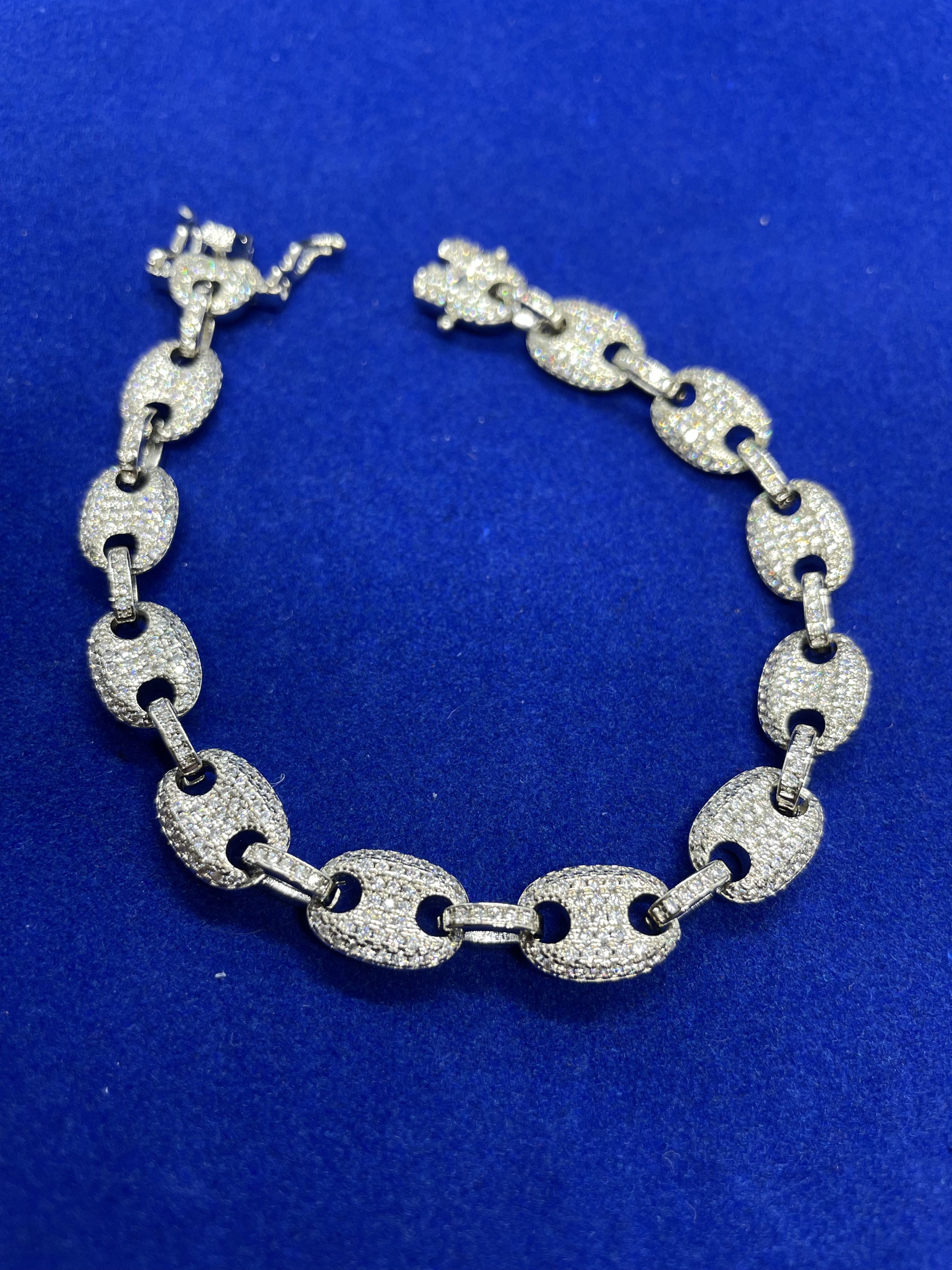 Jewelry 8 inch bracelet 14k white gold anchor link diamond CZ Size ONE SIZE - 2 Thumbnail