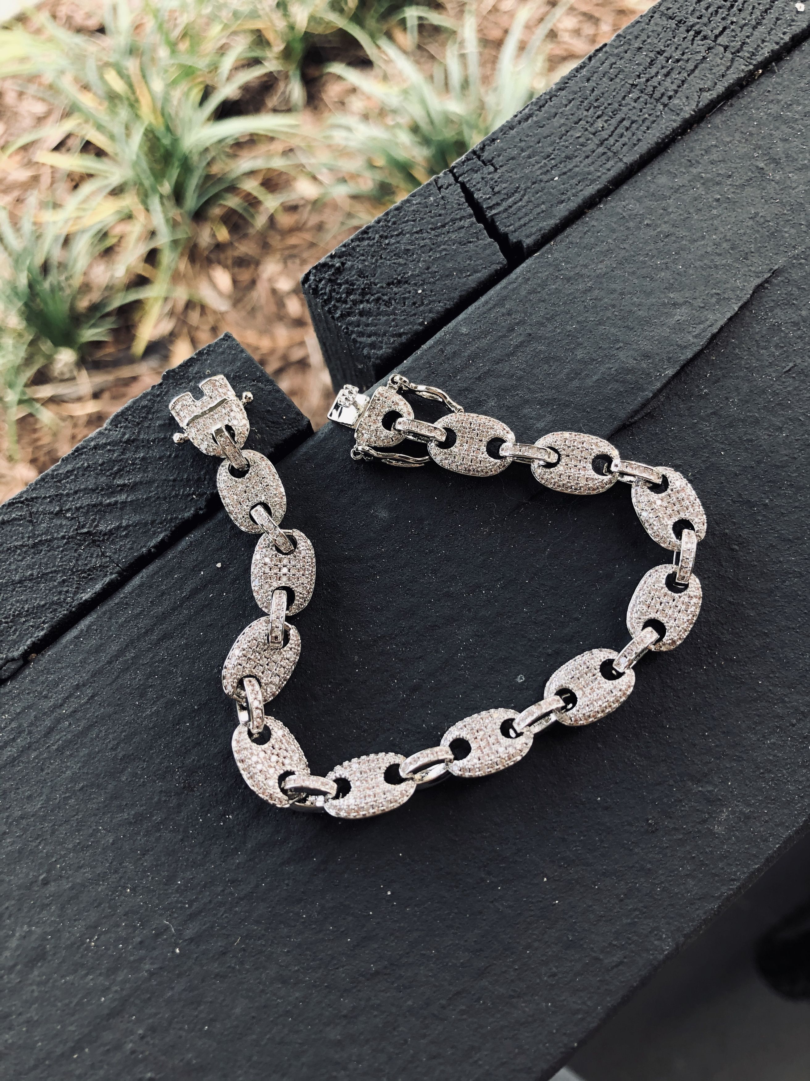Jewelry 8 inch bracelet 14k white gold anchor link diamond CZ Size ONE SIZE - 4 Thumbnail