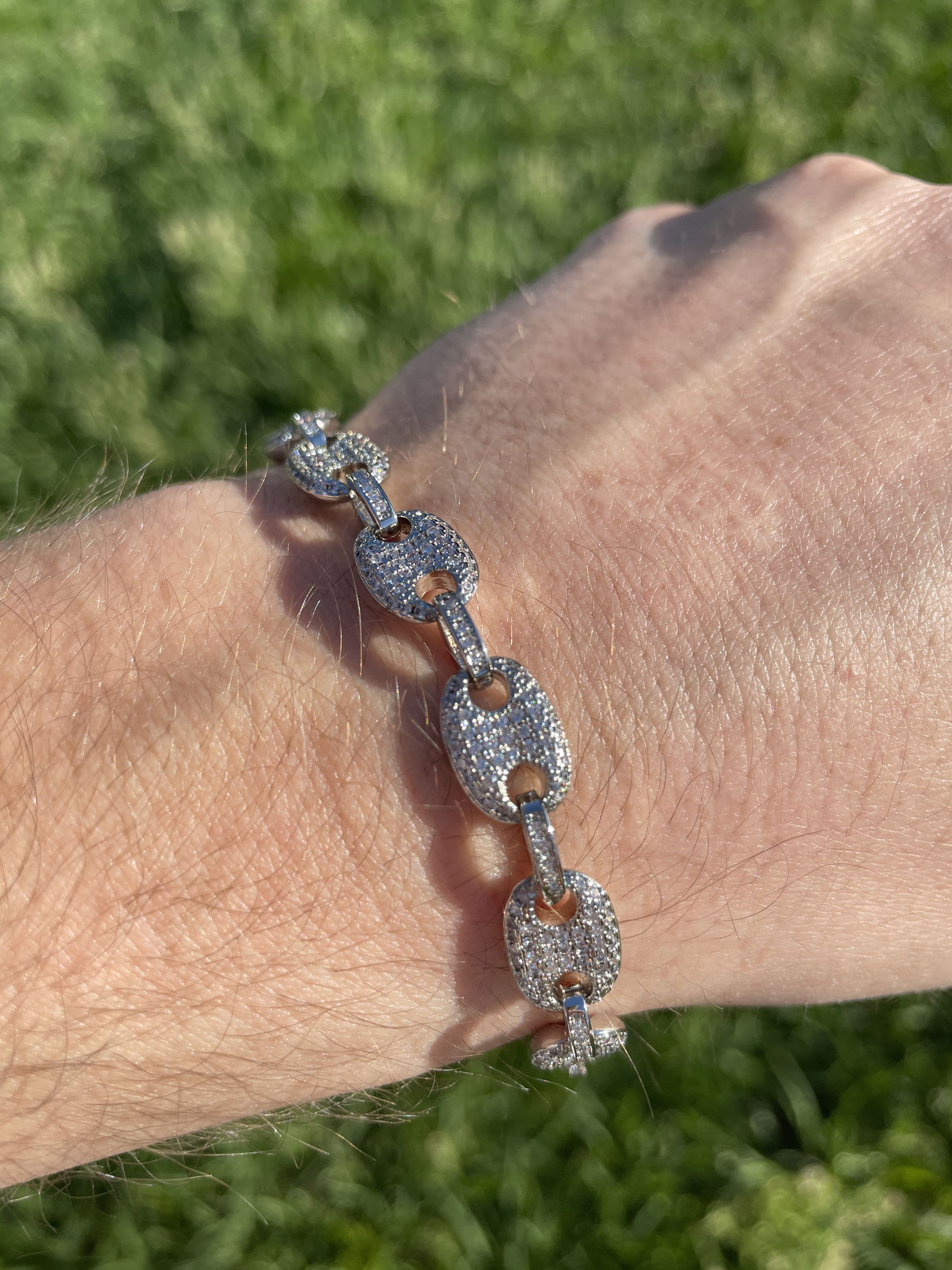 Jewelry 8 inch bracelet 14k white gold anchor link diamond CZ Size ONE SIZE - 7 Thumbnail