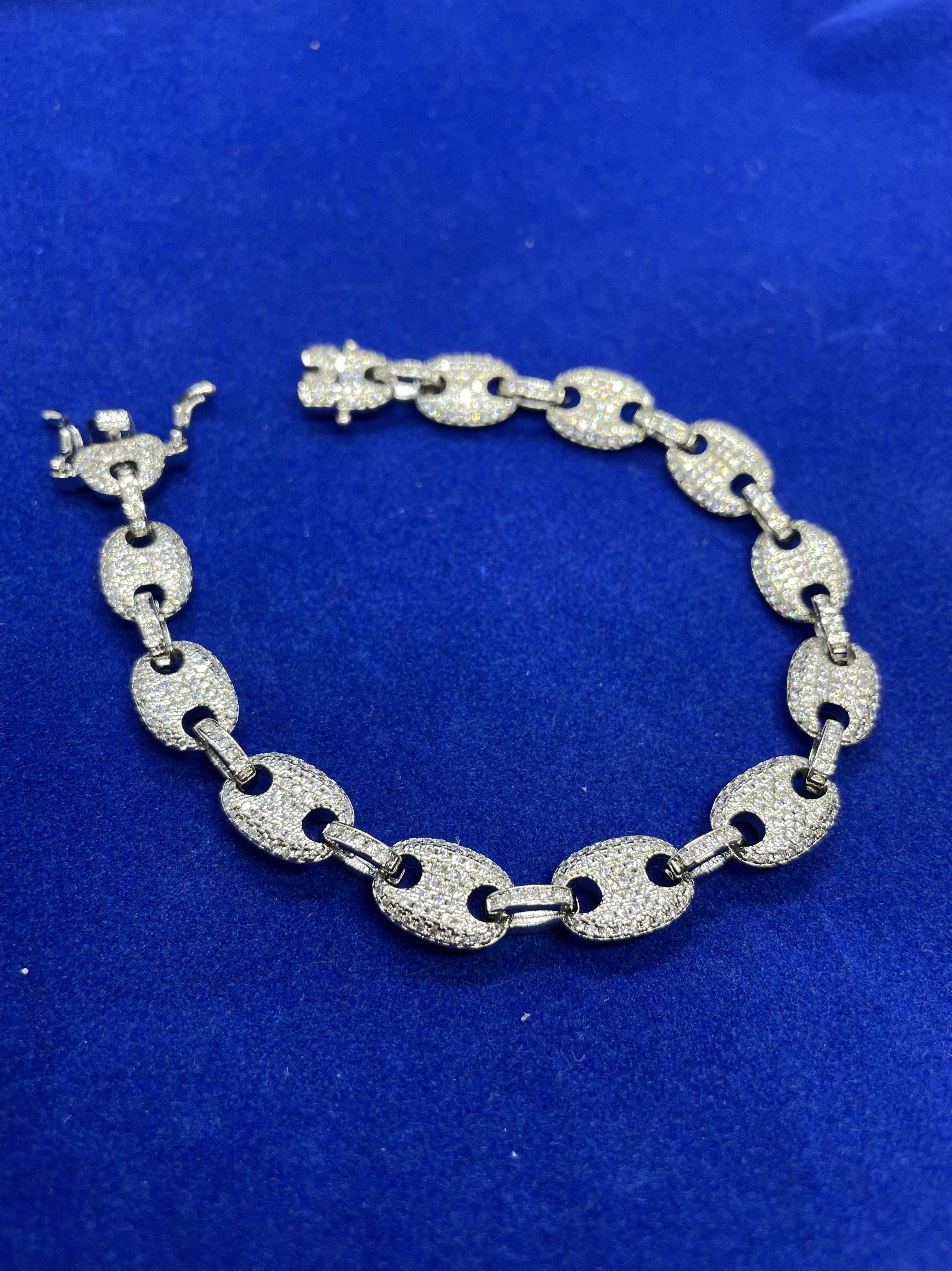 Jewelry 8 inch bracelet 14k white gold anchor link diamond CZ Size ONE SIZE - 3 Thumbnail