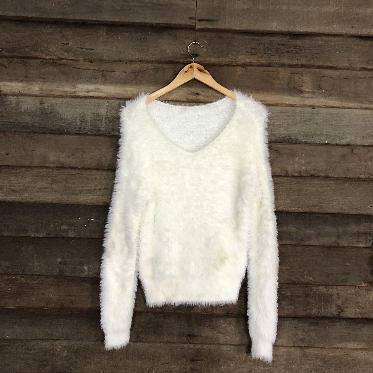 Homespun Knitwear DLL Japan White Mohair fur Shag Shaggy Knitwear #c1043 Size M / US 6-8 / IT 42-44 - 3 Thumbnail