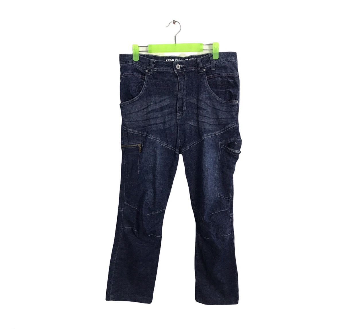 image of Distressed Denim x Vintage Field Core Aero Stretch Cargo Denim Jeans Skinny Cut in Indigo (Size 32)