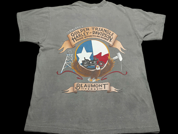 image of Hanes x Harley Davidson Vintage 80's 1988 Harley Davidson Golden Triangle Beaumont in Grey (Size Me