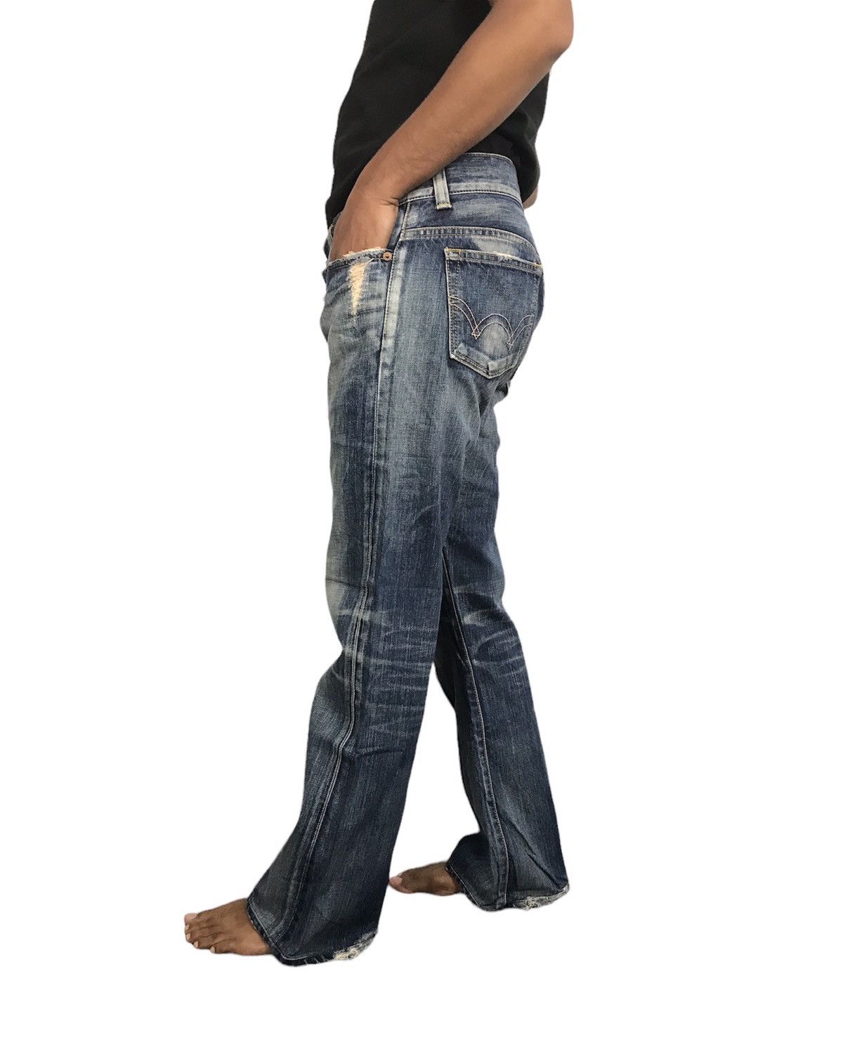 Edwin × Vintage Vintage Edwin Lot 503 Ladies Boot Cut Style Distressed Denim Size US 31 - 18 Thumbnail