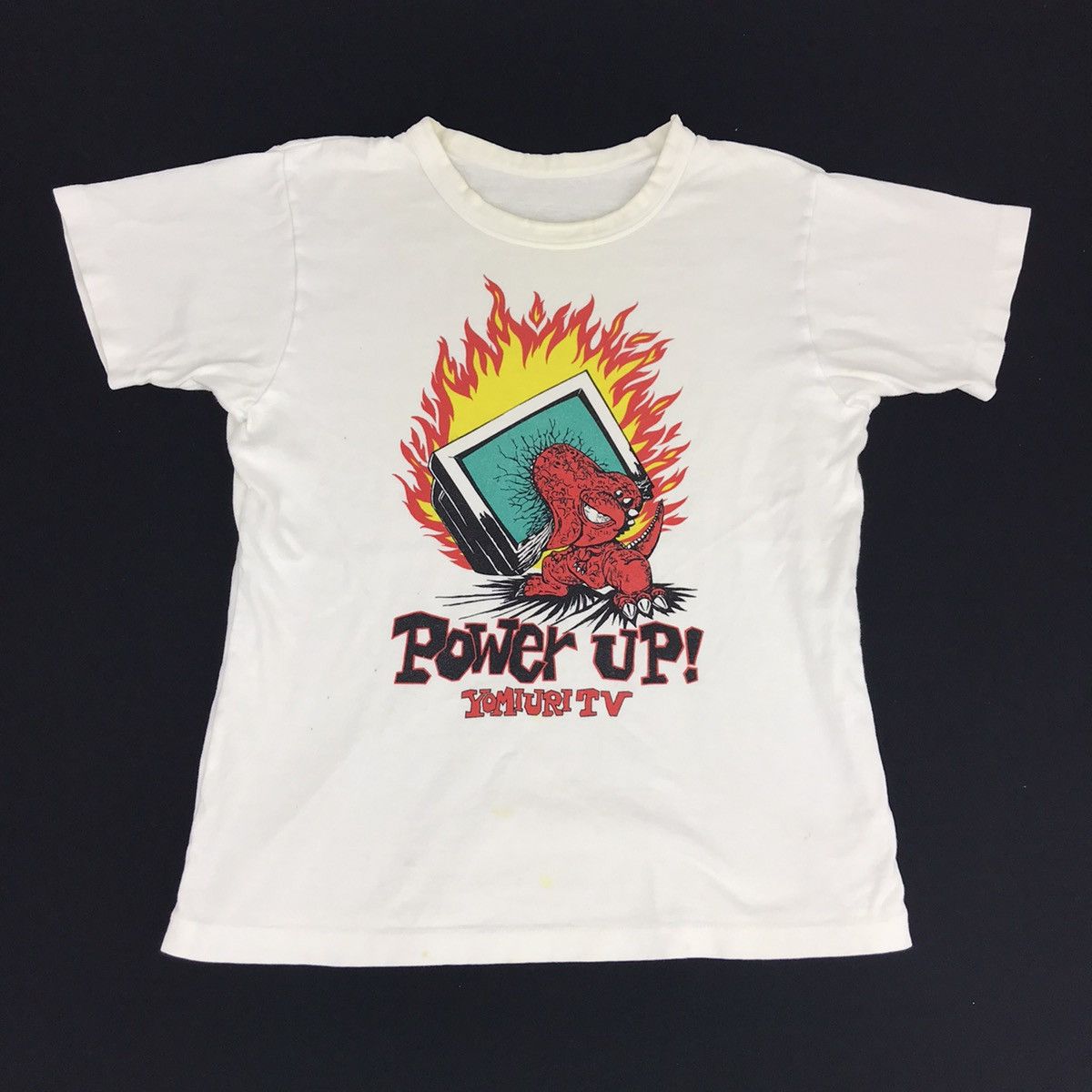 image of Anima x Vintage Power Up Yomiuri Tv Art Ads Modern Unisex Tee in White, Men's (Size Small)