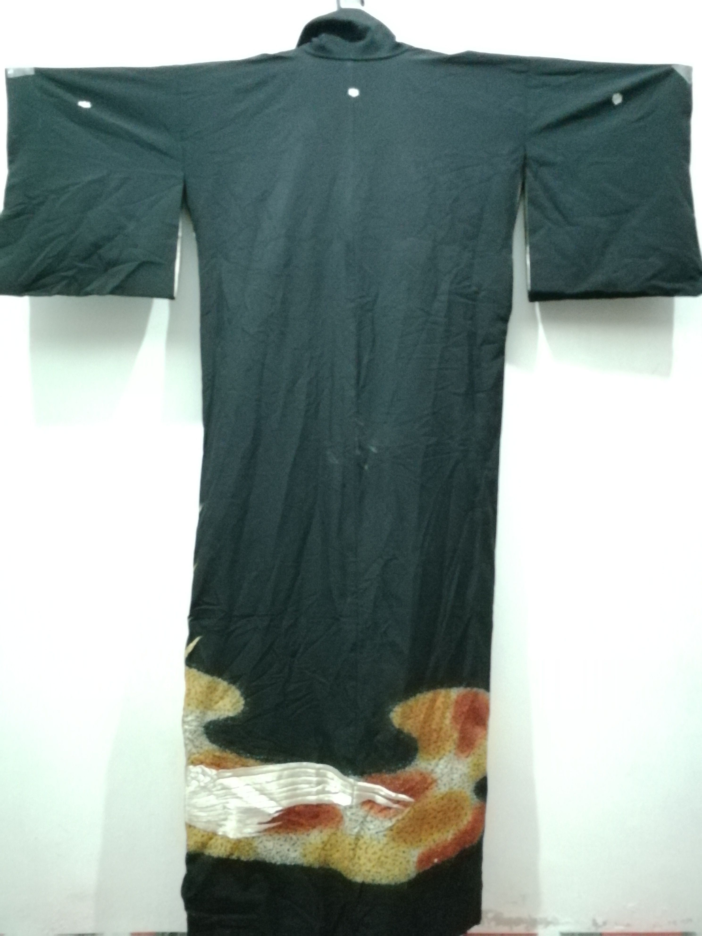 image of Kimono Crane Bird Embroidery Haori Yukata Komon in Black, Men's (Size XL)