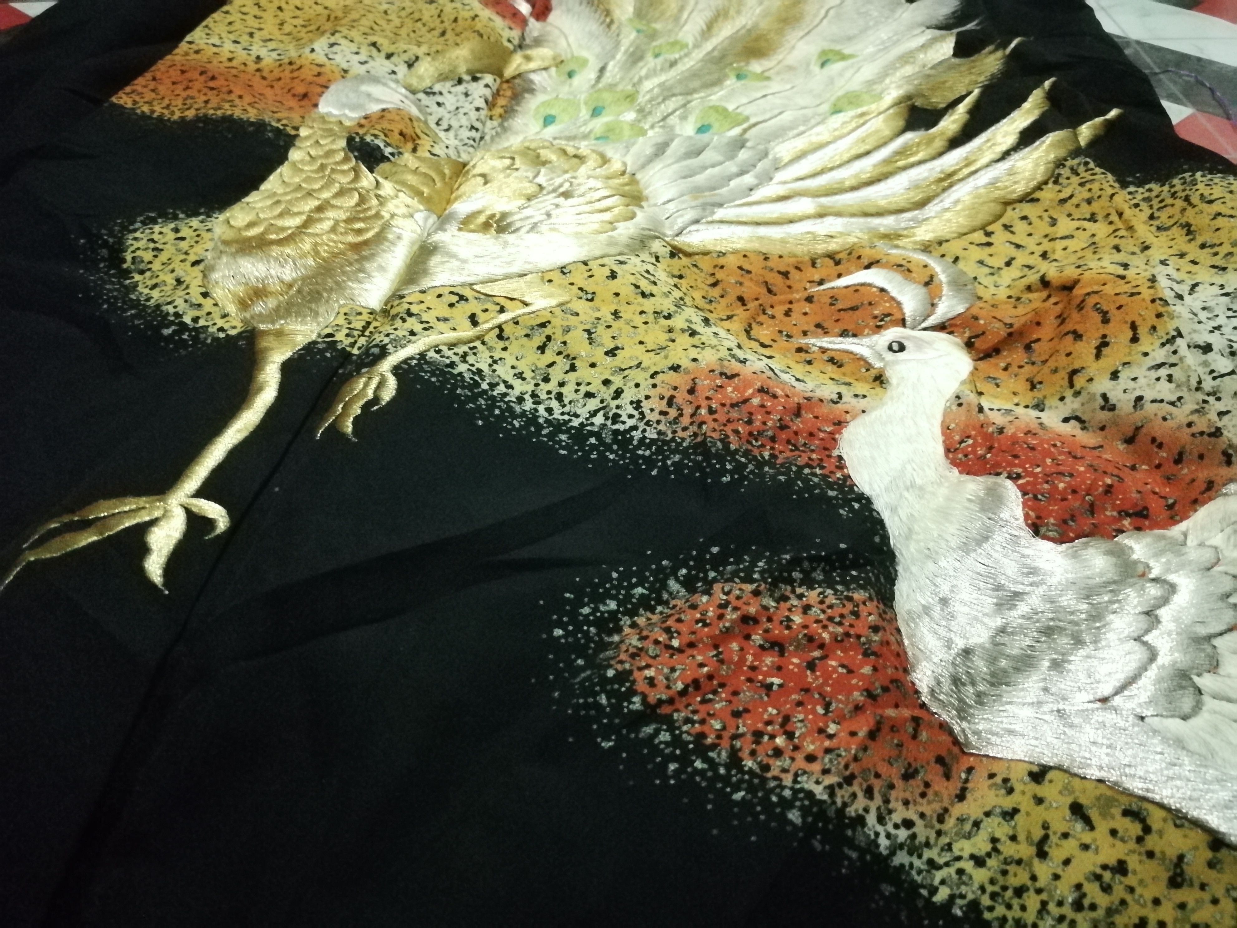Japanese Brand Very Rare Kimono Crane Bird Embroidery Haori Yukata Komon Size US XL / EU 56 / 4 - 9 Thumbnail