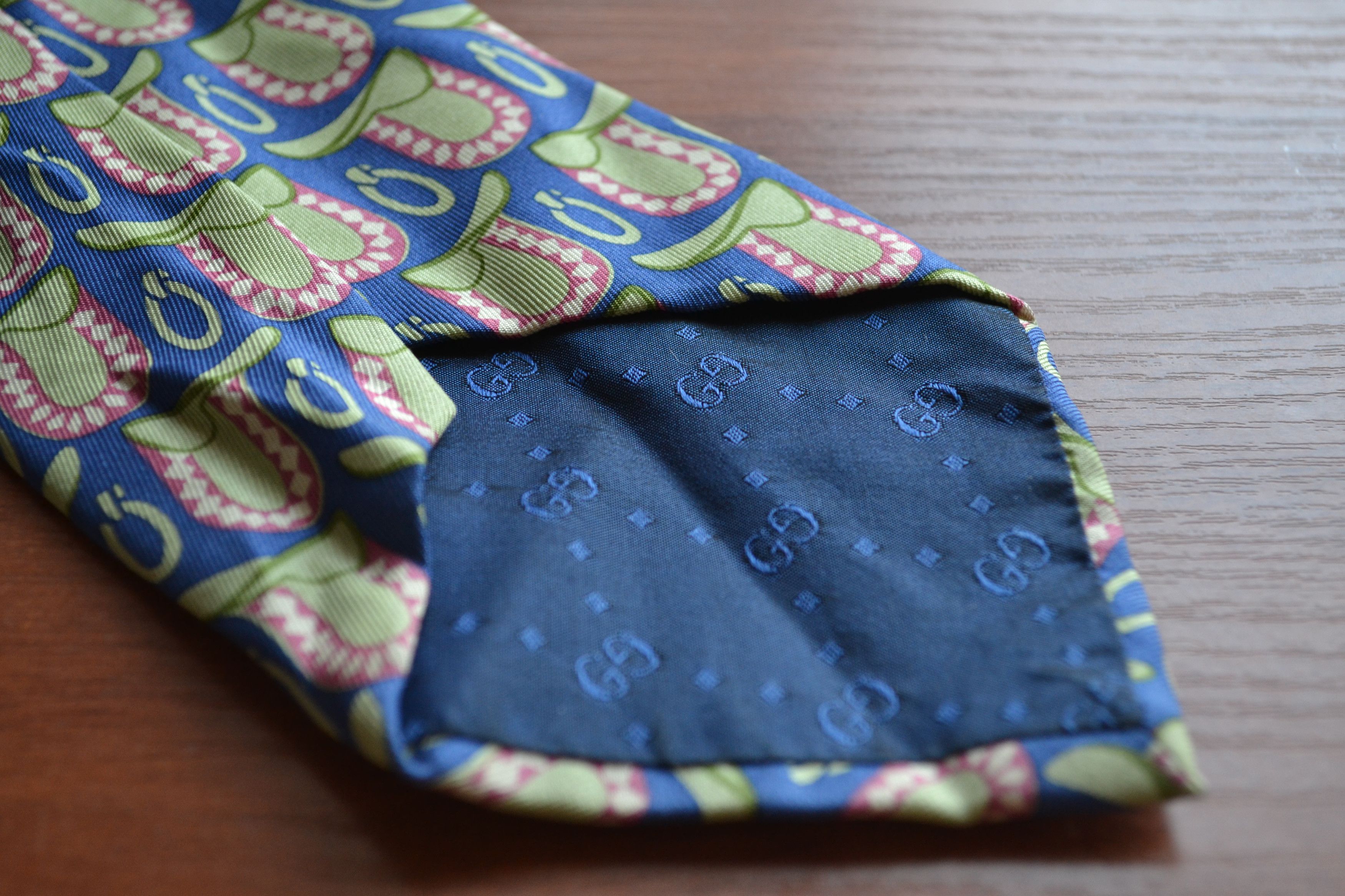 Gucci GUCCI Tie Silk Logo Green Blue Horse 90s GG Size ONE SIZE - 3 Thumbnail