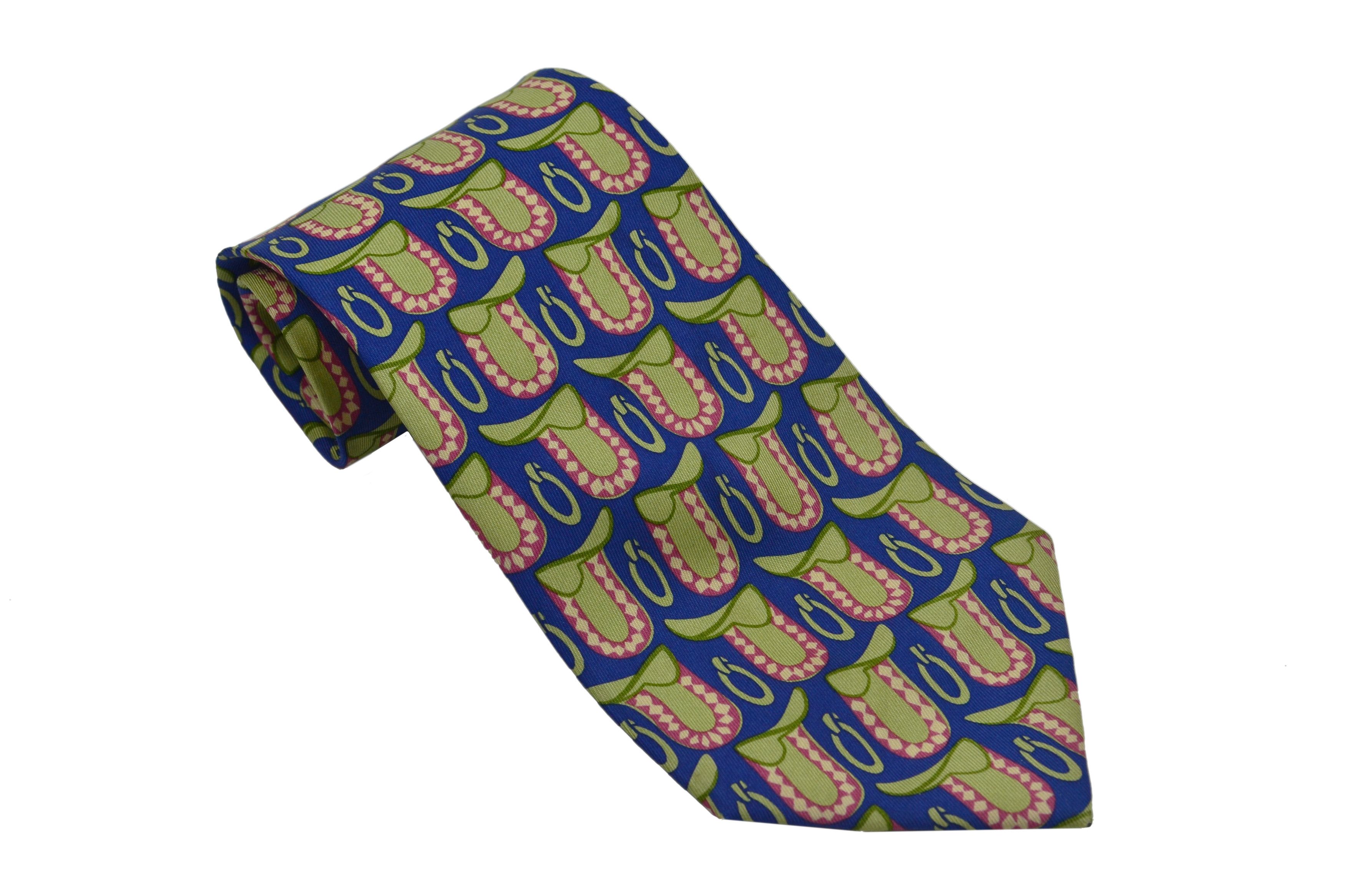 Gucci GUCCI Tie Silk Logo Green Blue Horse 90s GG Size ONE SIZE - 2 Thumbnail