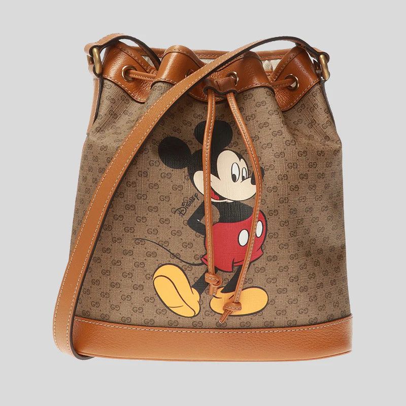 Gucci X Disney Mickey Mouse Brown Supreme Canvas Bucket Bag, Women's