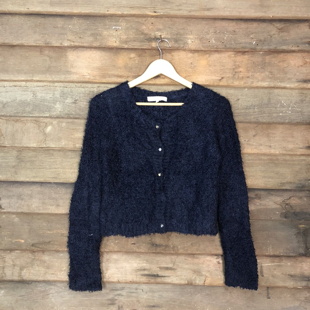image of Cardigan x Homespun Knitwear Mercuryduo Dark Blue Fur Mohair Shag Shaggy Knitwear C1048, Women's (S