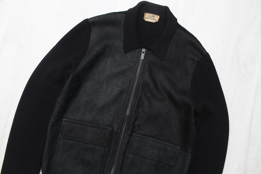 Hermes HERMES Lamb Leather Wool Knit Jacket Bomber RARE L ITALY Grailed