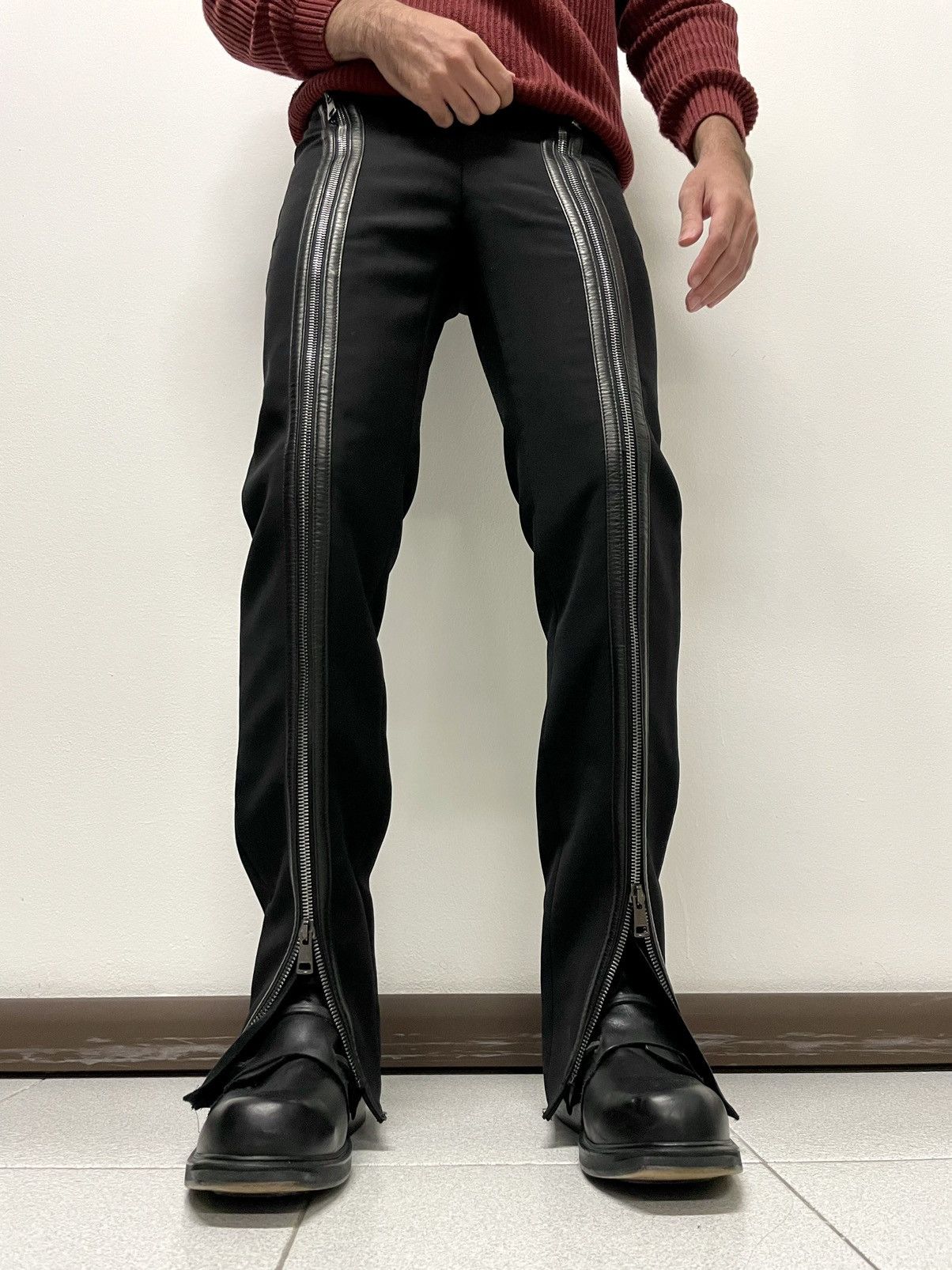 Gucci × Tom Ford FW2001 Tom Ford zipper runway leather wool pants archive Size 28" / US 6 / IT 42 - 5 Thumbnail