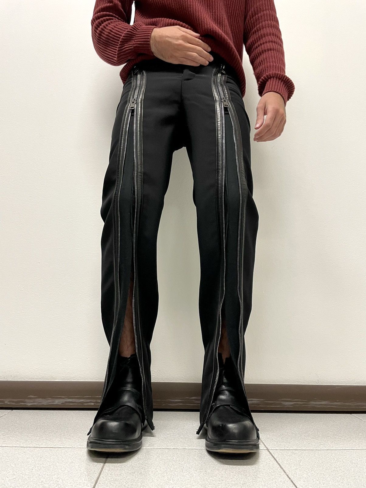 Gucci × Tom Ford FW2001 Tom Ford zipper runway leather wool pants archive Size 28" / US 6 / IT 42 - 2 Thumbnail