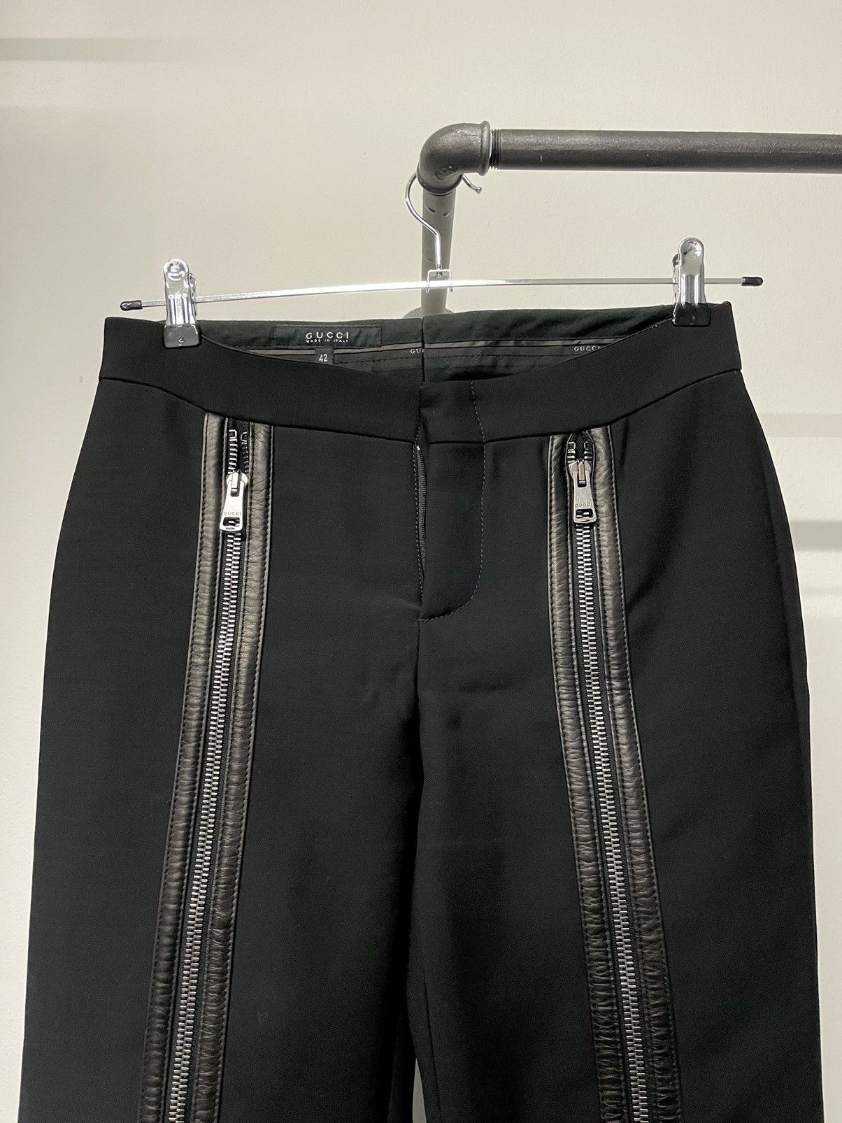 Gucci × Tom Ford FW2001 Tom Ford zipper runway leather wool pants archive Size 28" / US 6 / IT 42 - 14 Thumbnail