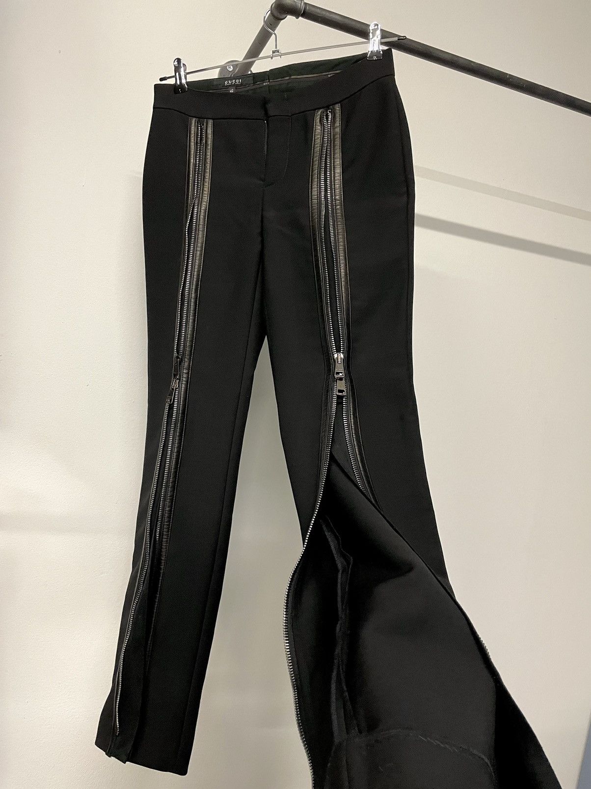 Gucci × Tom Ford FW2001 Tom Ford zipper runway leather wool pants archive Size 28" / US 6 / IT 42 - 13 Thumbnail